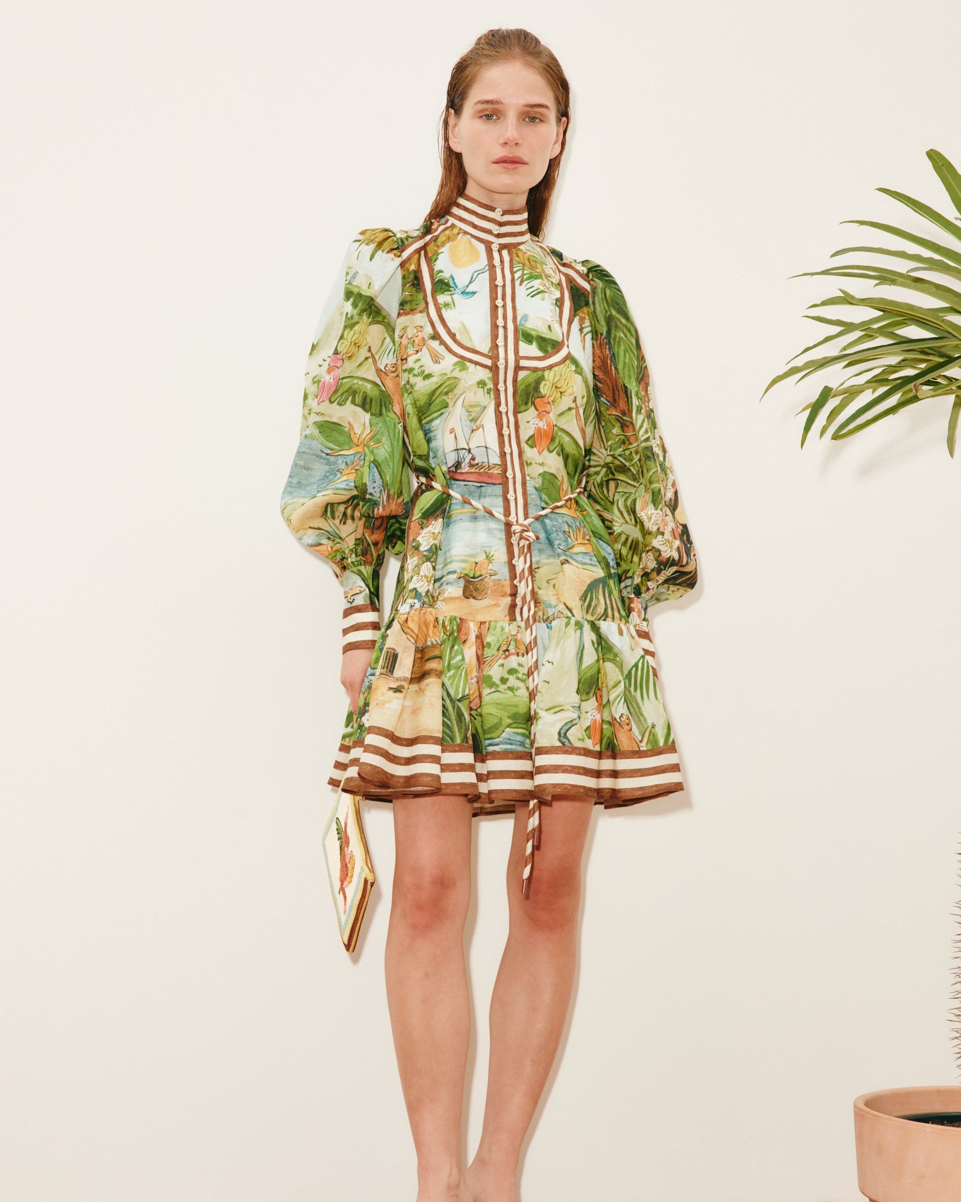 Alemais Toucan Tango Mini Dress – Relaxed Ramie Shirtdress – Maison Djouf