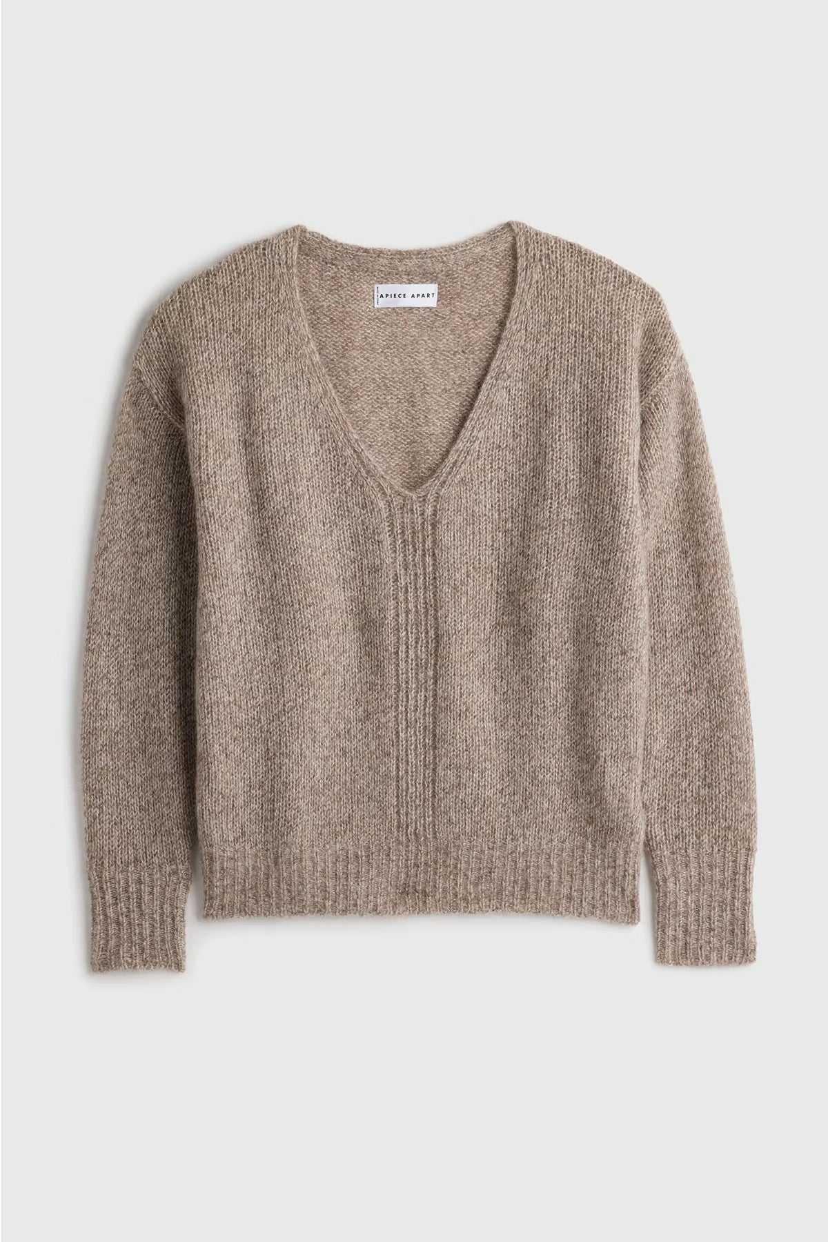 Apiece Apart Softest Silk Cashmere V-Neck Marl in Jute Marl