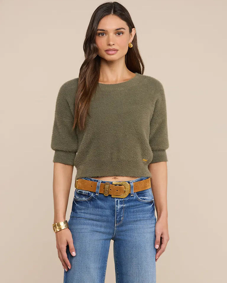 L'AGENCE Guinevere Cropped Pullover in Smokey Olive