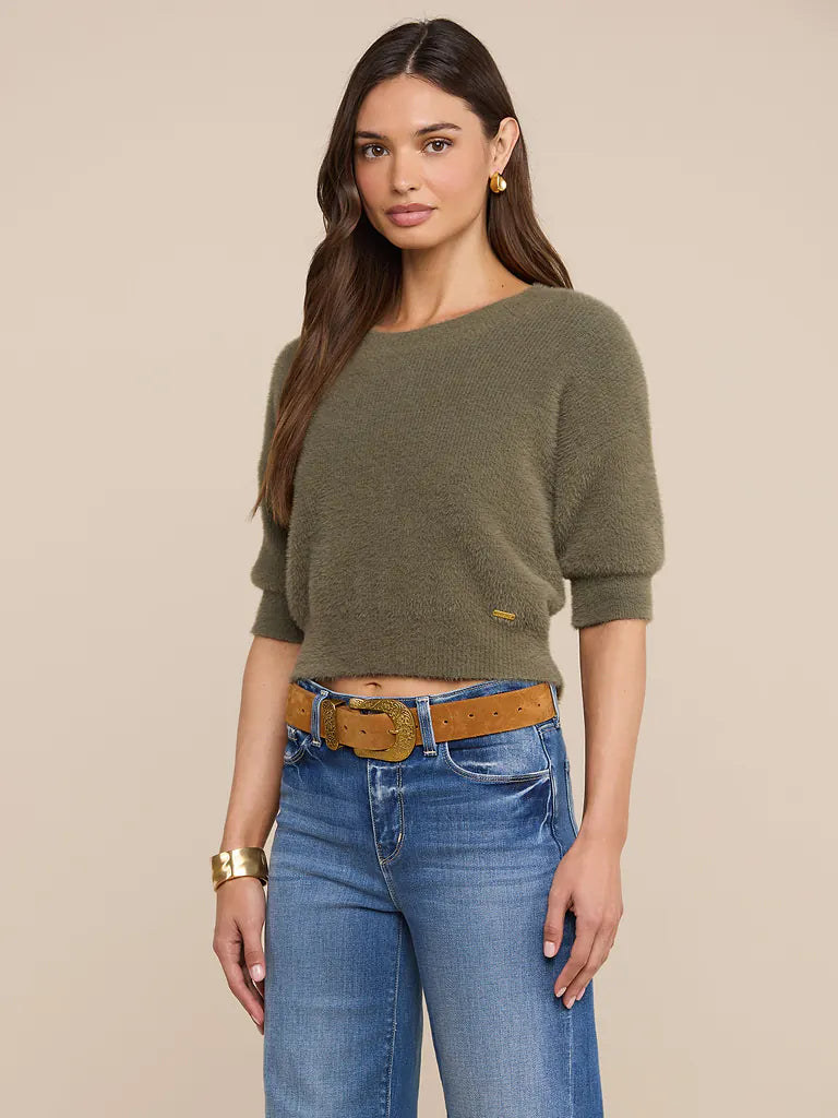 L'AGENCE Guinevere Cropped Pullover in Smokey Olive