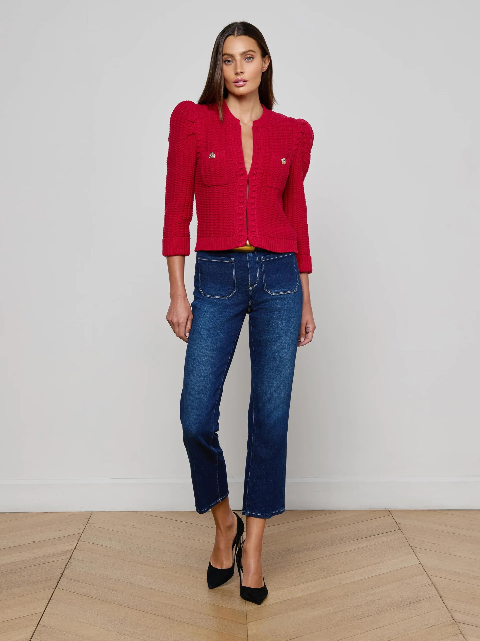 L'AGENCE Delli Sleeve Cardi in Engine Red