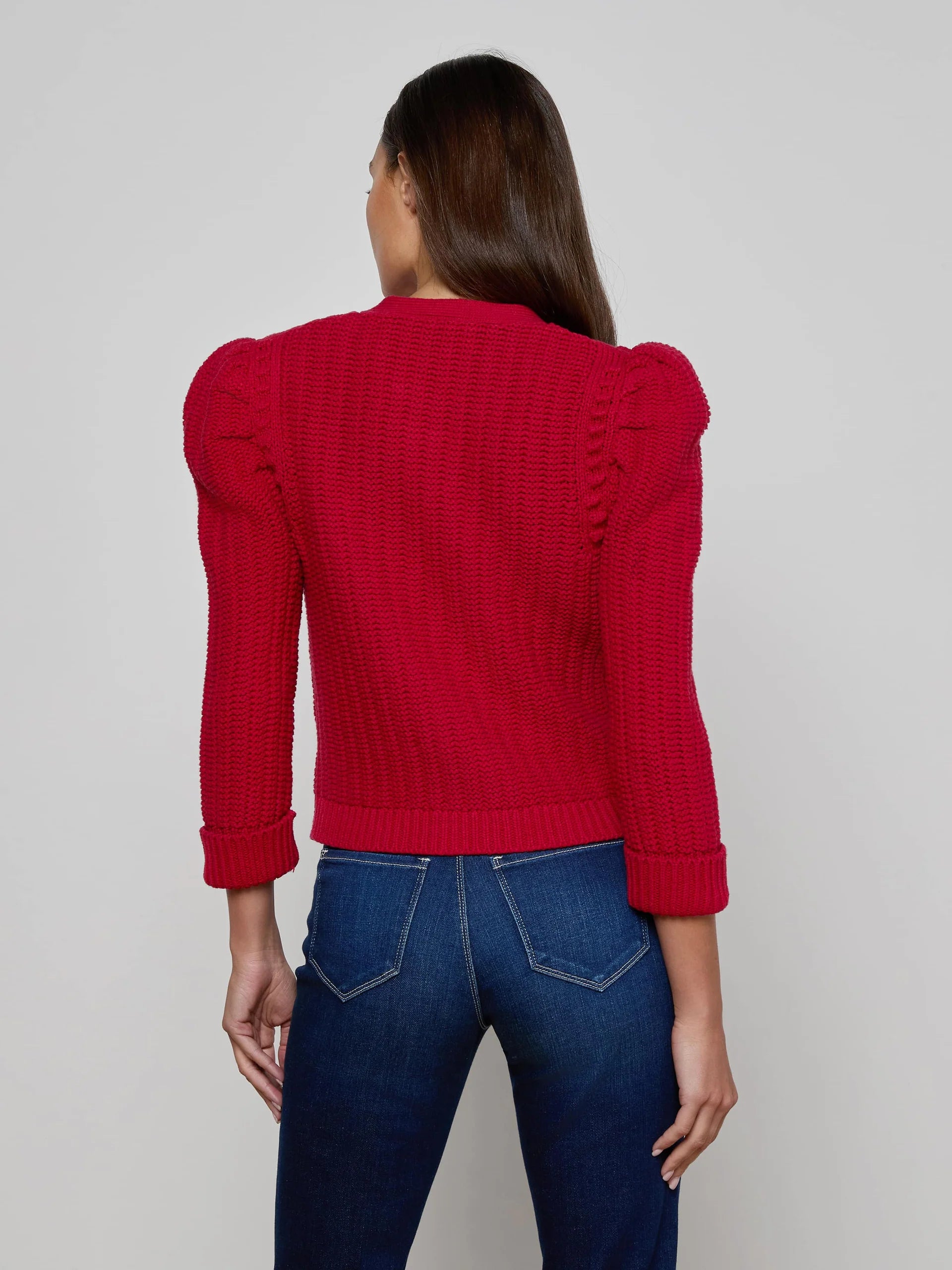 L'AGENCE Delli Sleeve Cardi in Engine Red