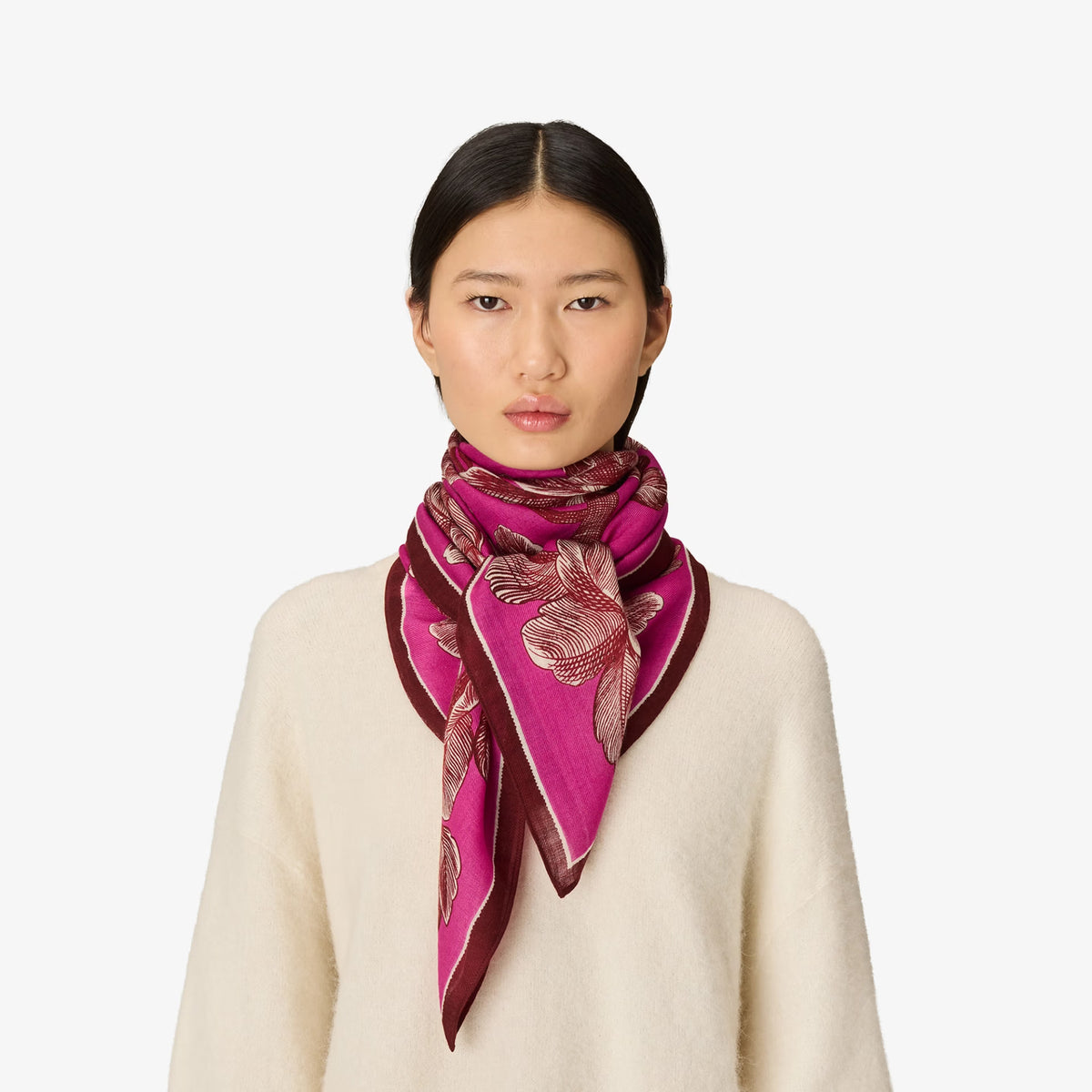 Inoui Editions Square Scarf Arboris in Fuchsia