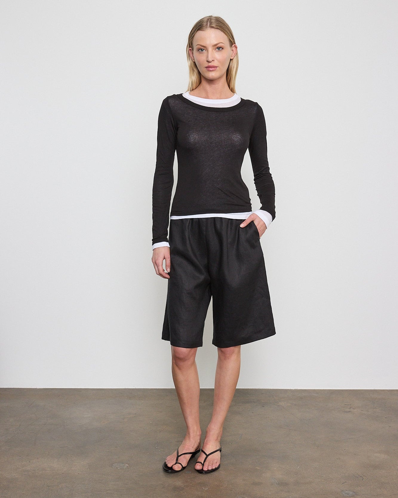 Enza Costa Linen Bermuda Short in Black