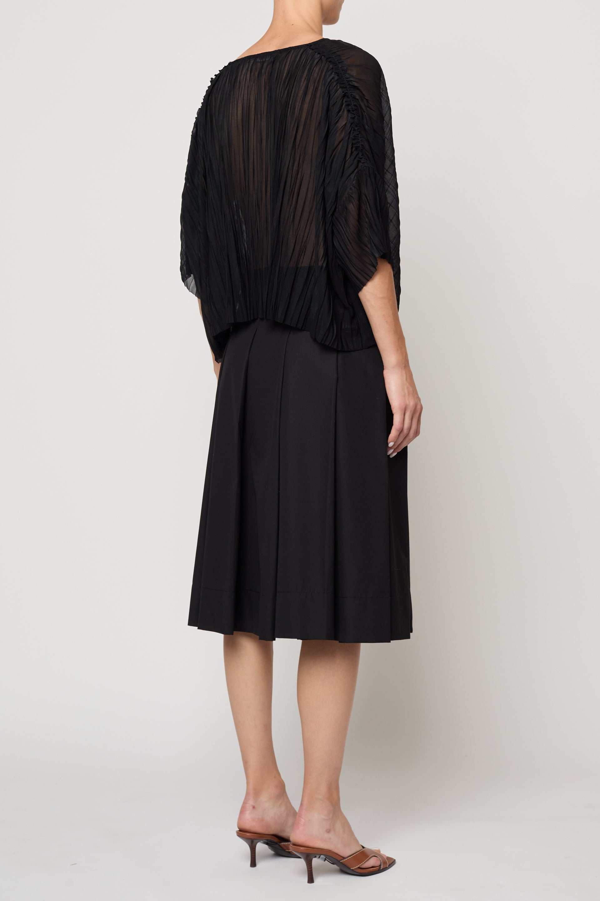 Atelier Delphine Flared Tee Random Pleats in Black