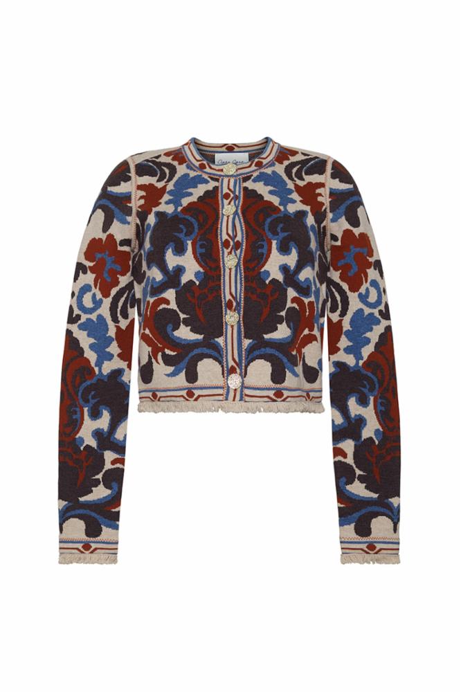 Colorful patterned sweater on a white background