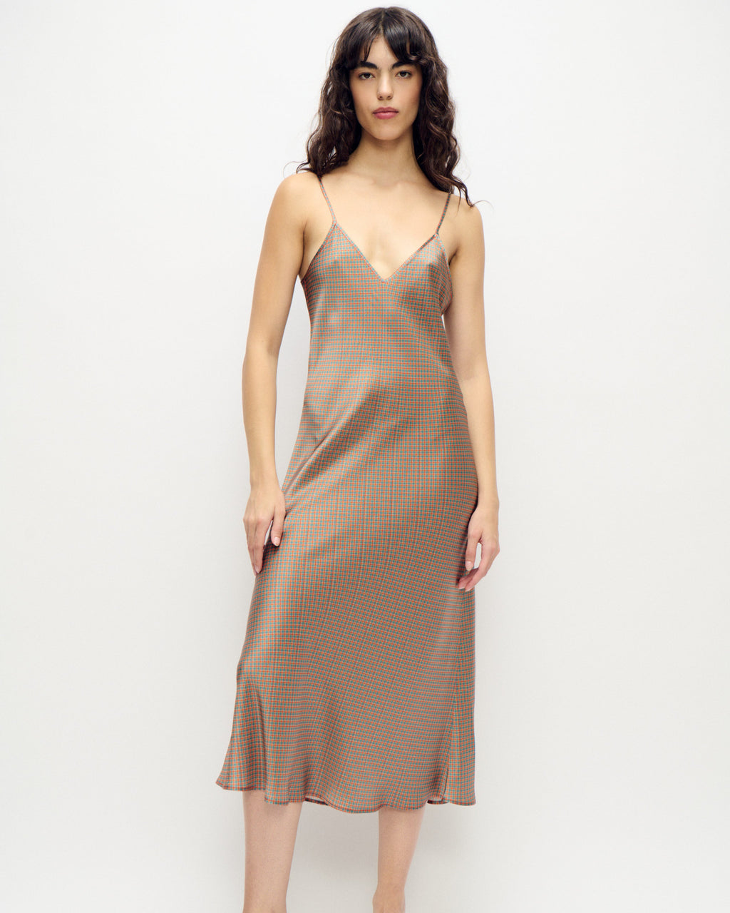 Silk Laundry 90s Slip Dress in Micro Plaid