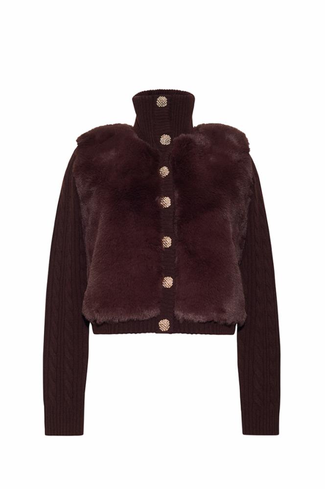 Brown fur vest with buttons on a white background