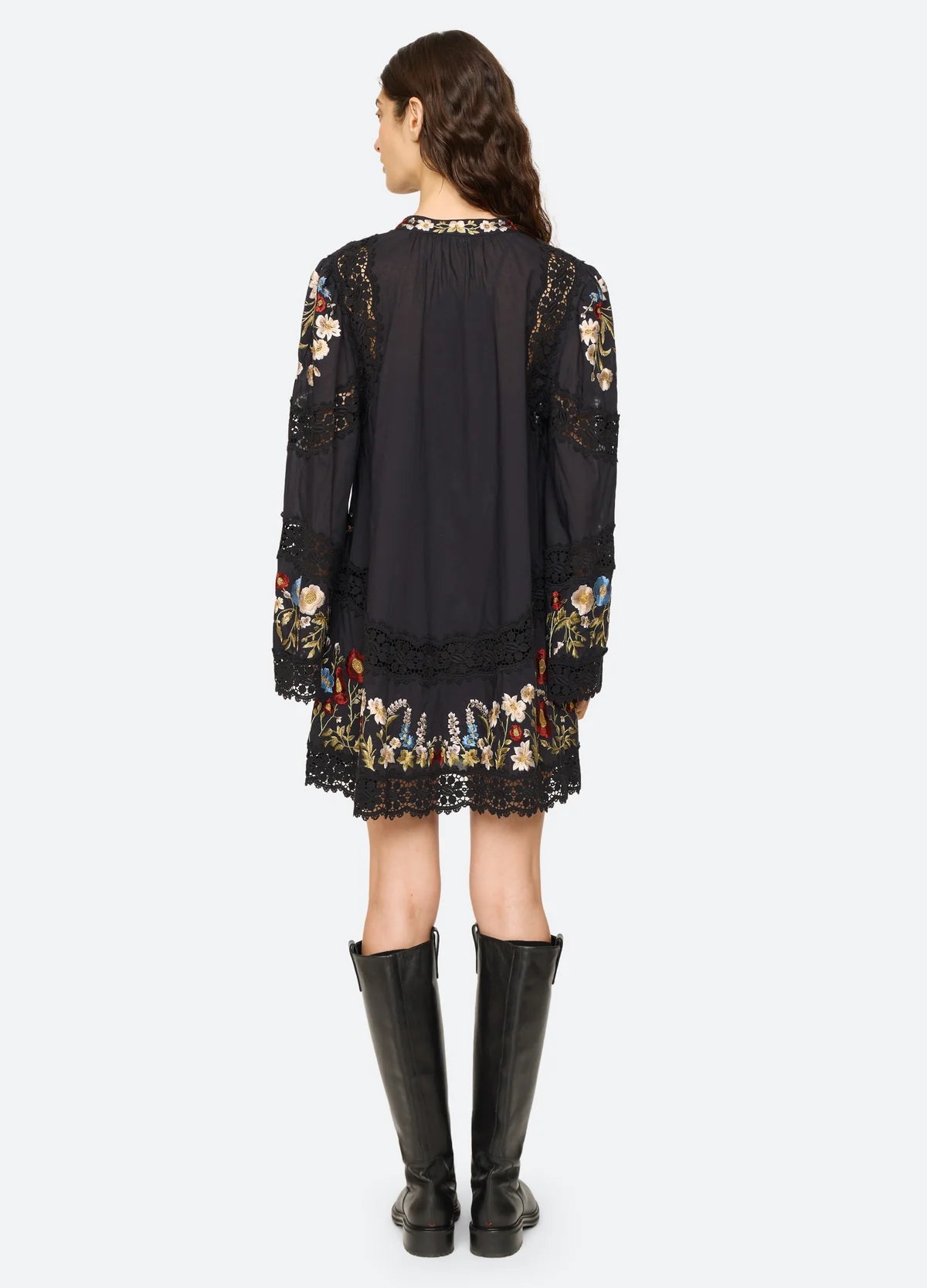 Sea New York Ruwa Embroidered Flare Mini Dress in Black
