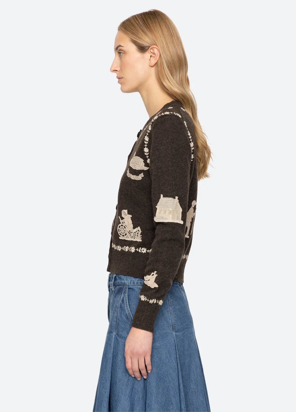 Sea New York Margeurite Lace Patch Cardigan in Coffee