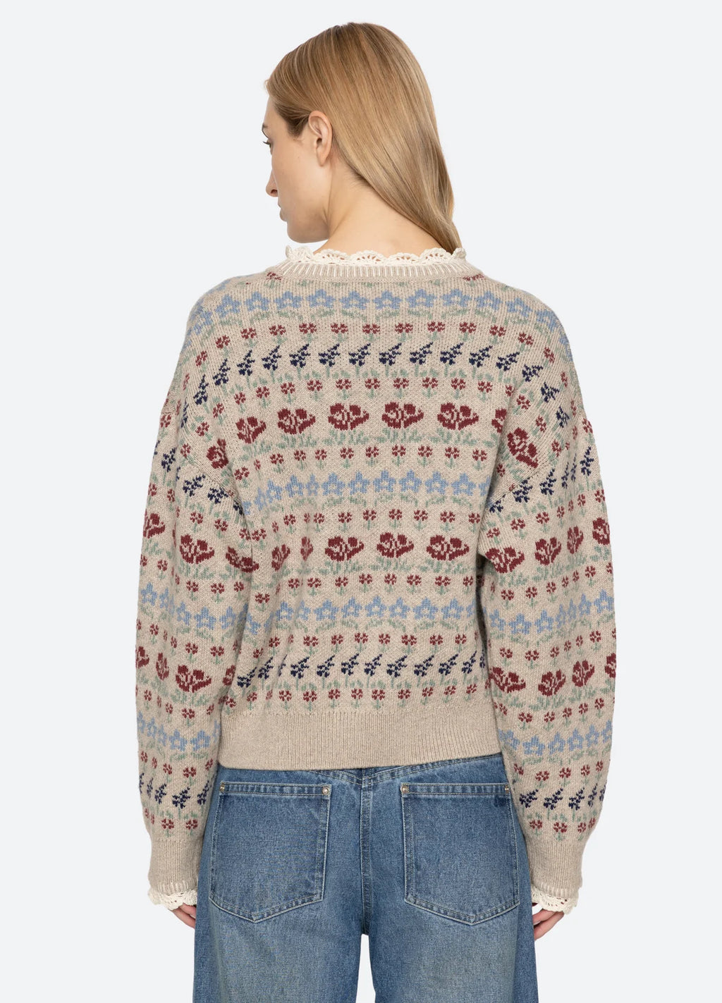 Sea New York Preston Knit Crew Neck Sweater in Cream