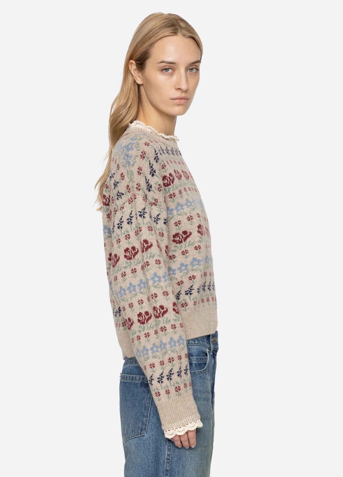 Sea New York Preston Knit Crew Neck Sweater in Cream