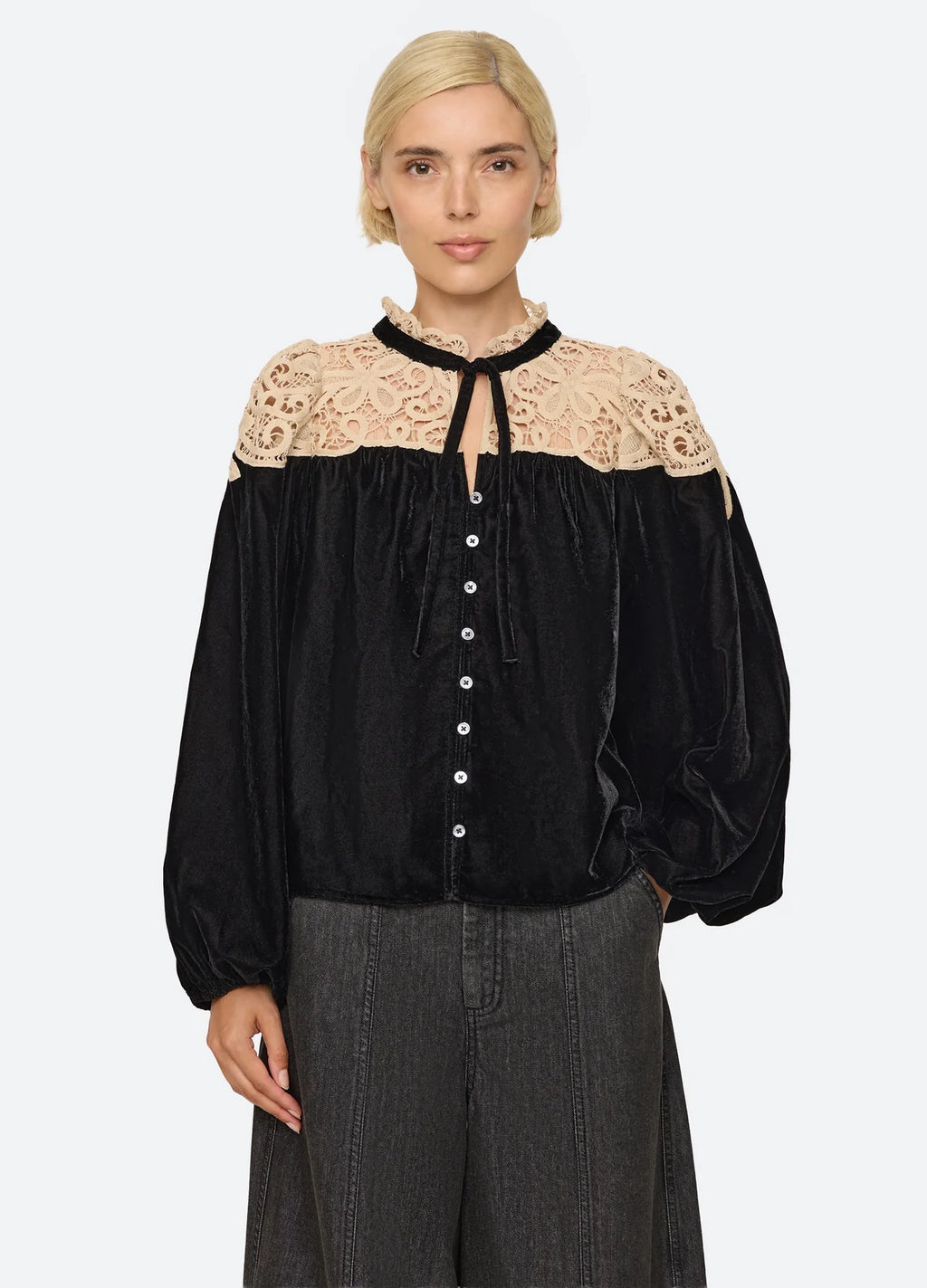 Sea New York Shiloh Embroidered Top in Black