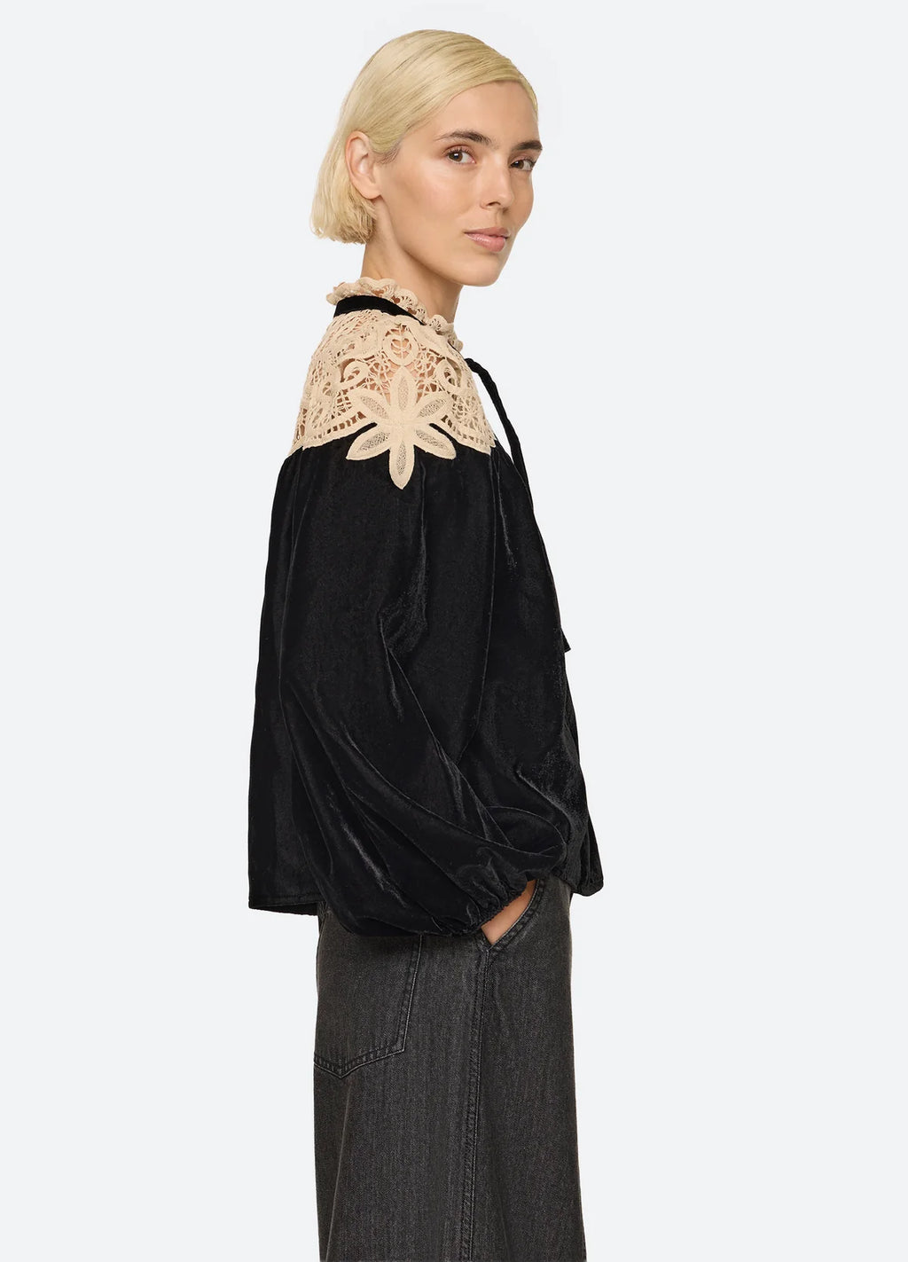 Sea New York Shiloh Embroidered Top in Black