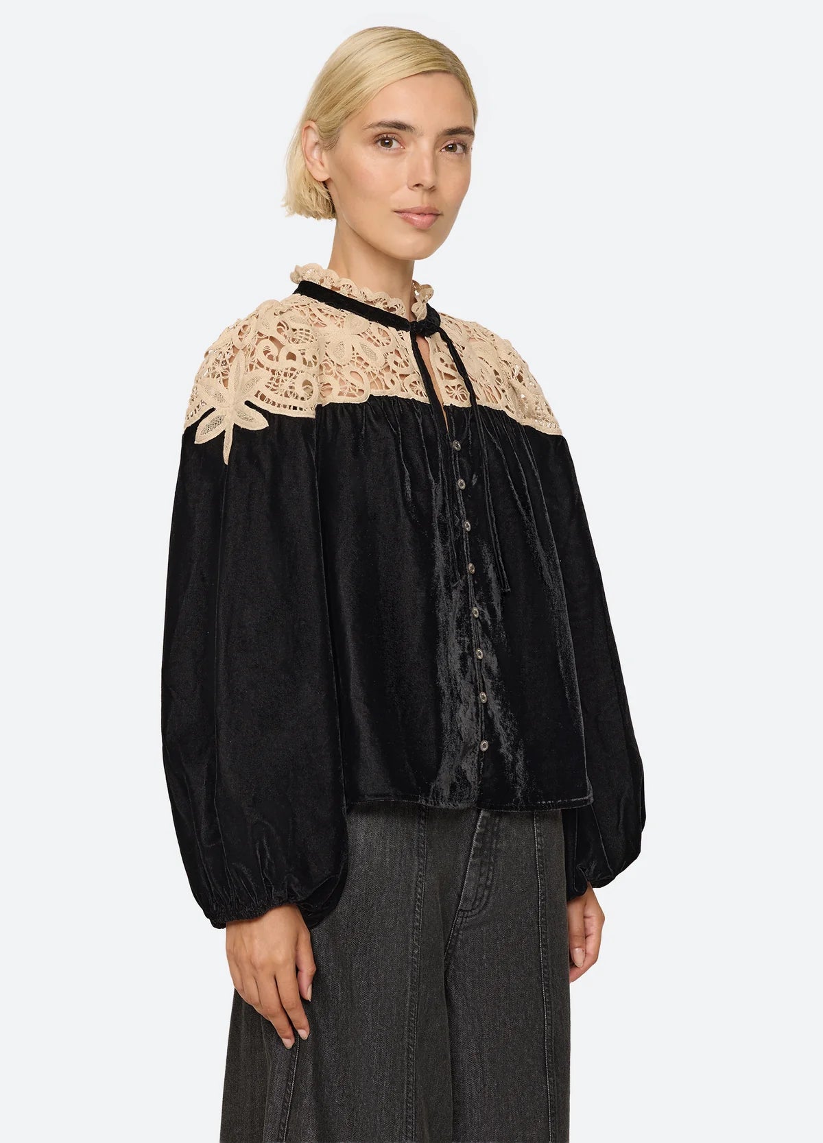 Sea New York Shiloh Embroidered Top in Black