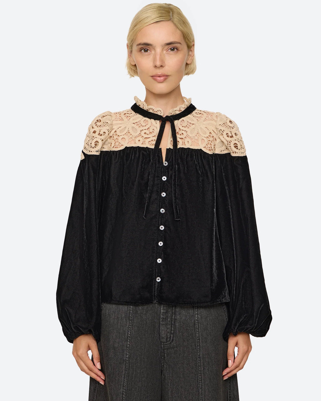 Sea New York Shiloh Embroidered Top in Black