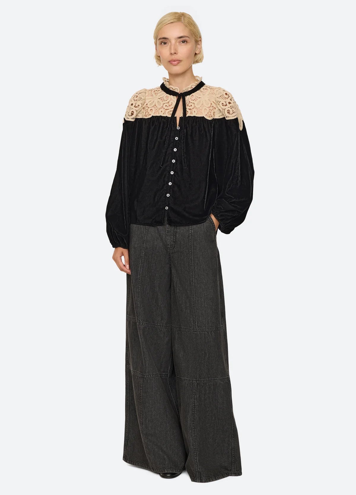 Sea New York Shiloh Embroidered Top in Black