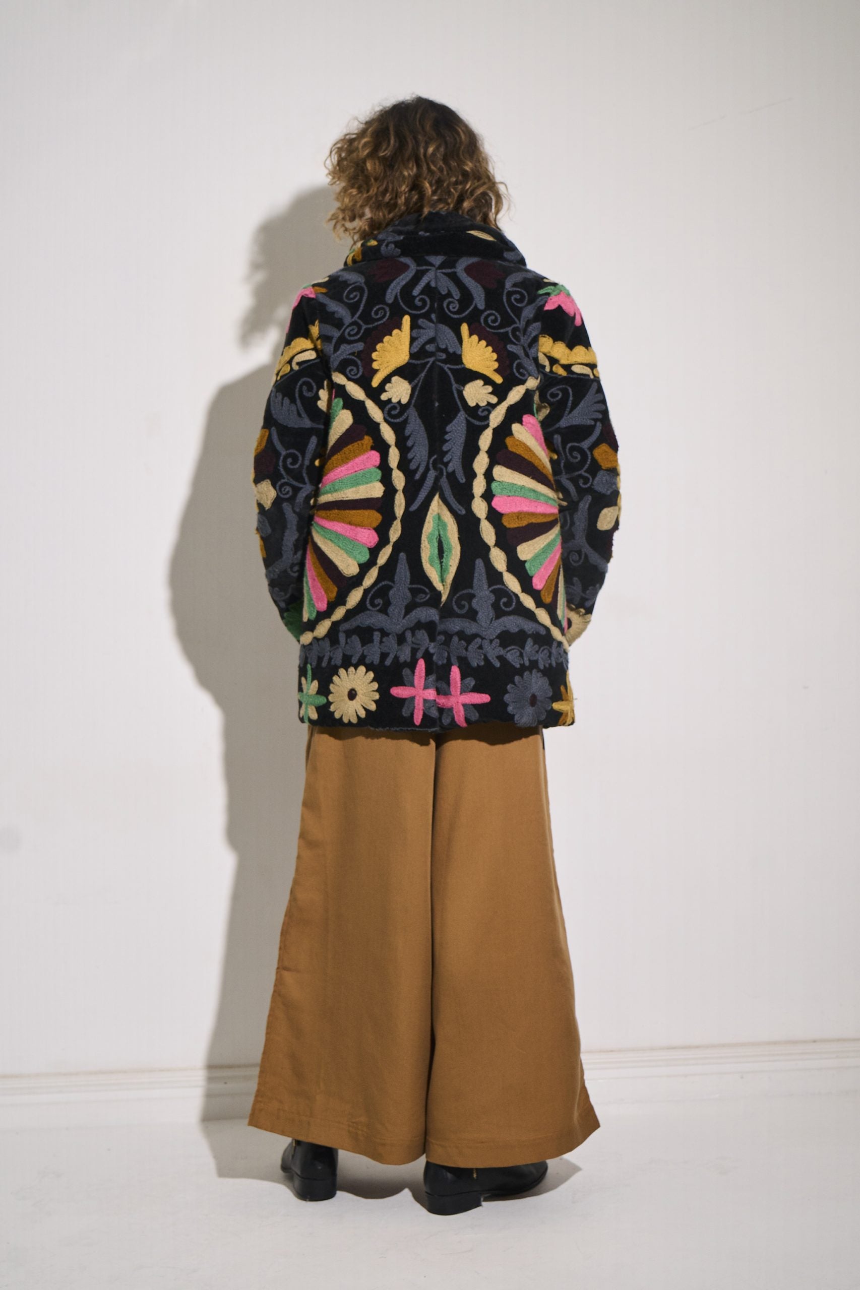 Asha Eleven Suzani Coat Black Velvet