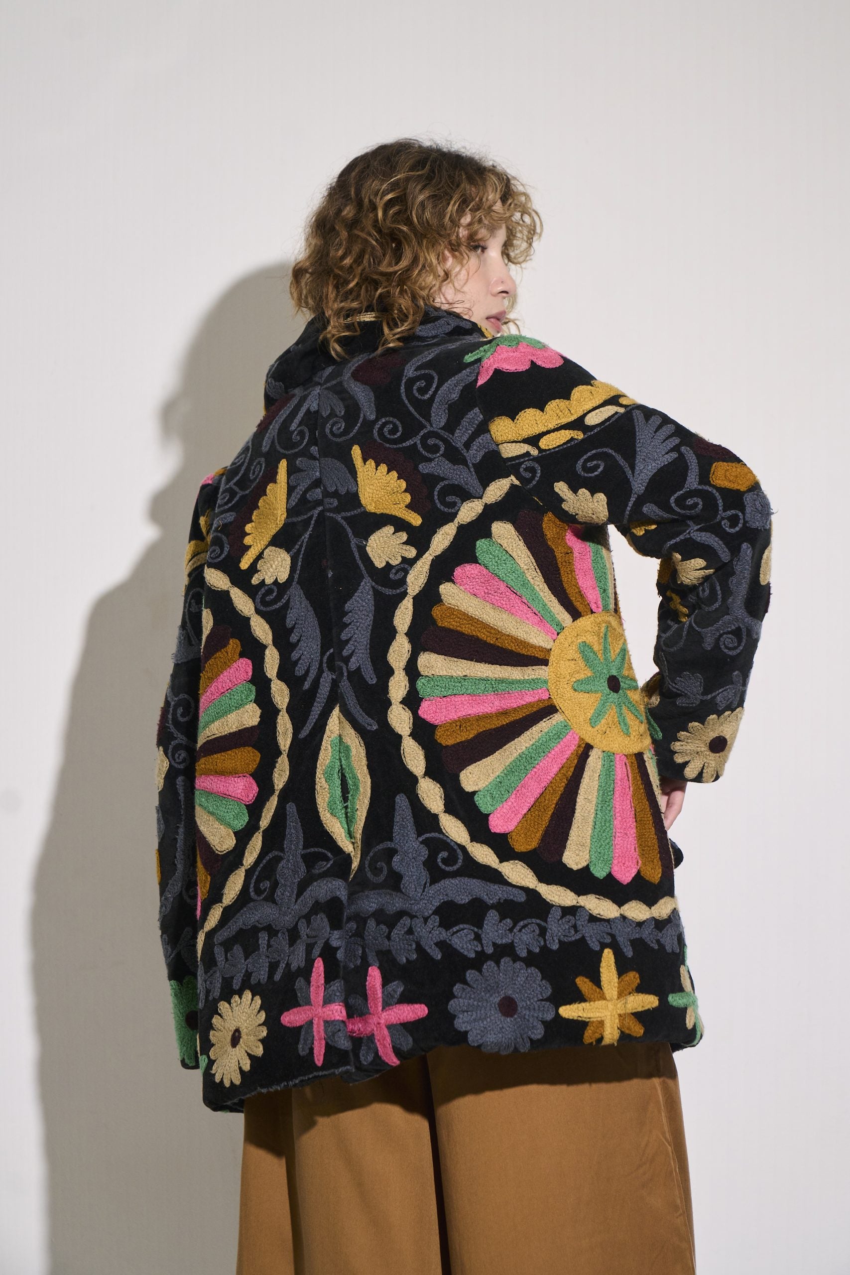 Asha Eleven Suzani Coat Black Velvet