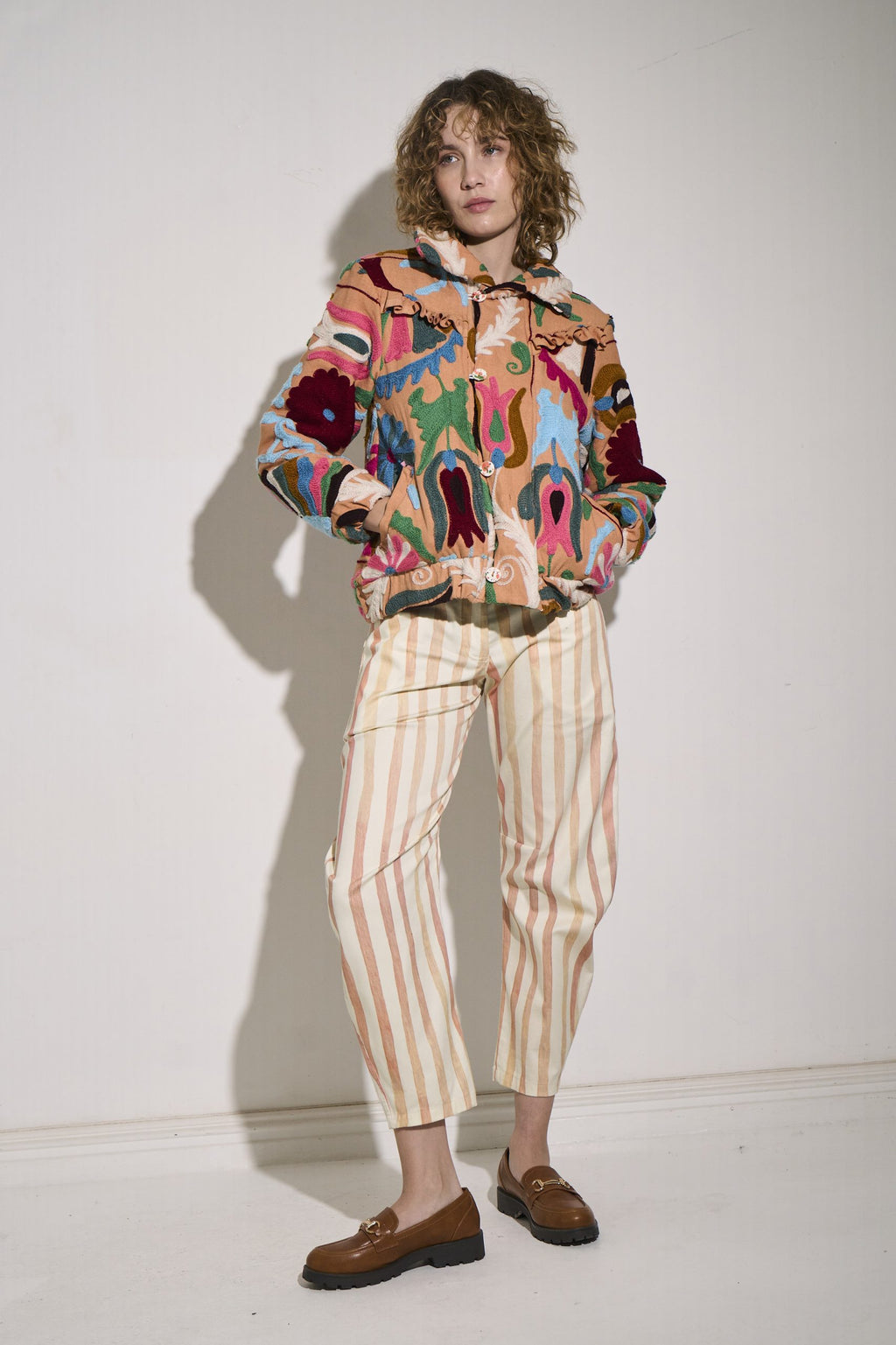 Asha Eleven Suzani Bomber Jacket Pink Woven
