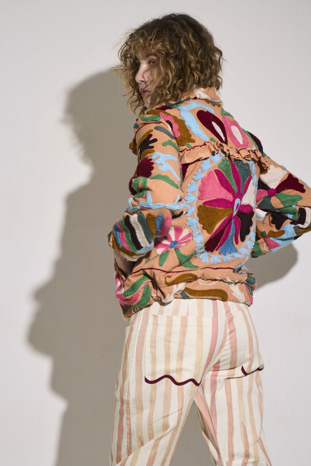 Asha Eleven Suzani Bomber Jacket Pink Woven