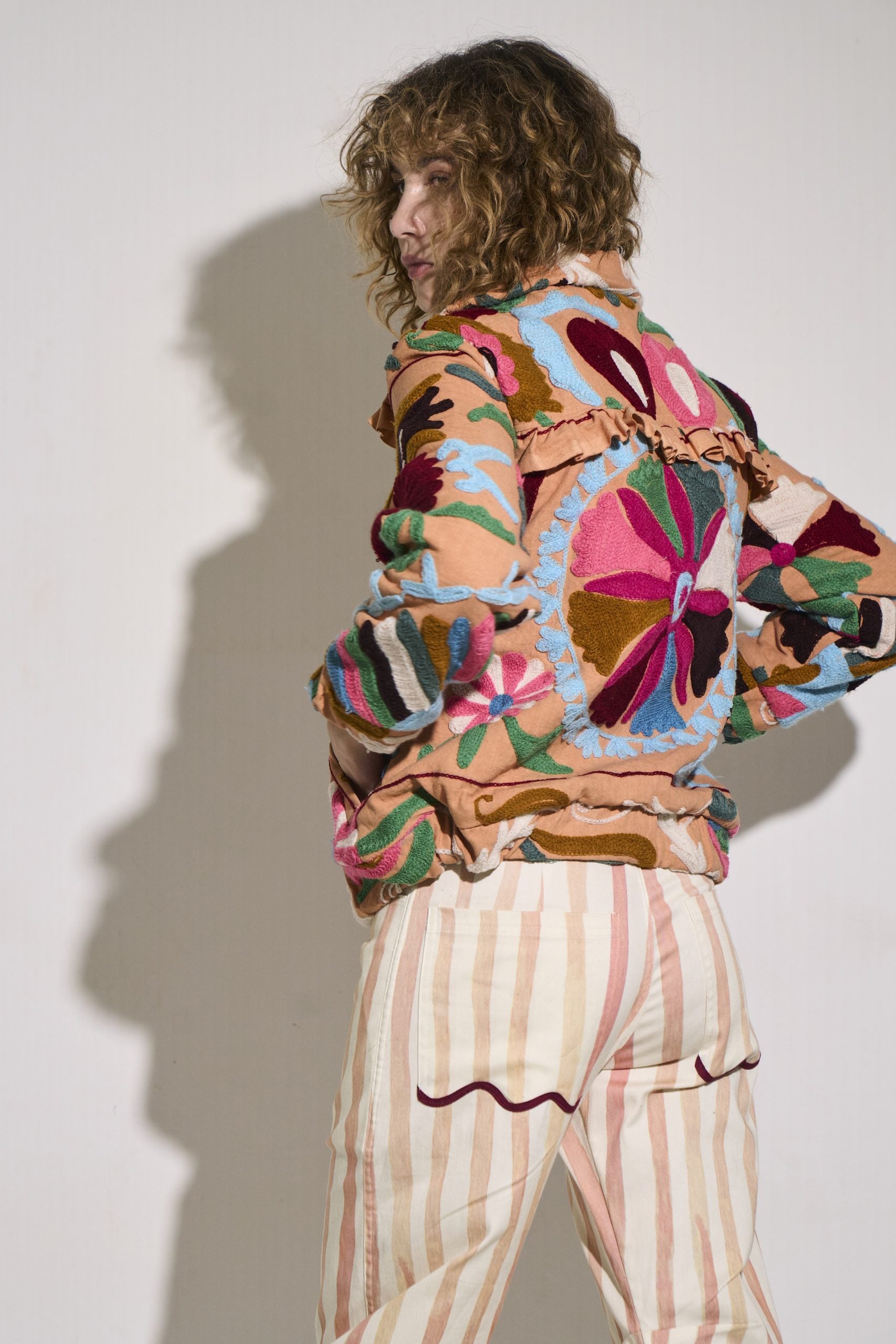 Asha Eleven Suzani Bomber Jacket Pink Woven