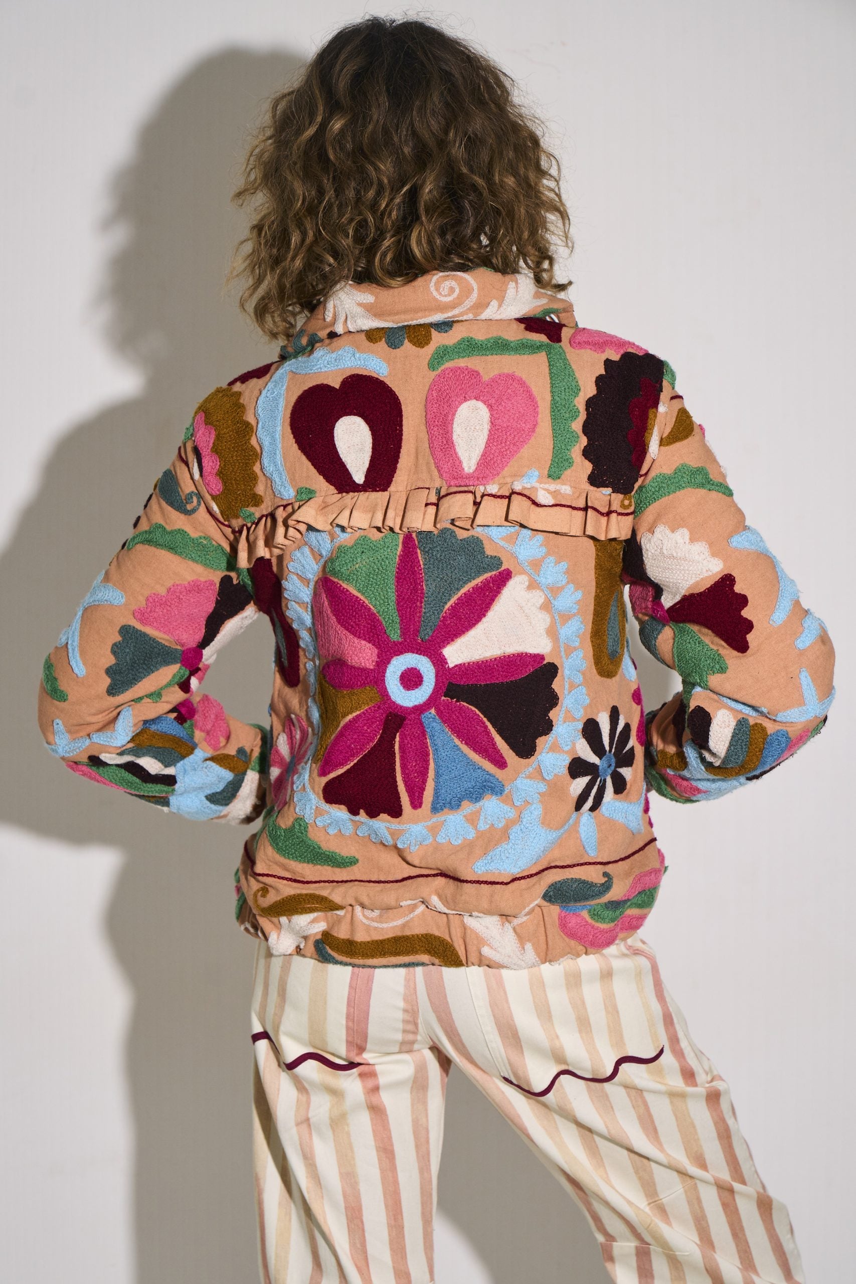 Asha Eleven Suzani Bomber Jacket Pink Woven