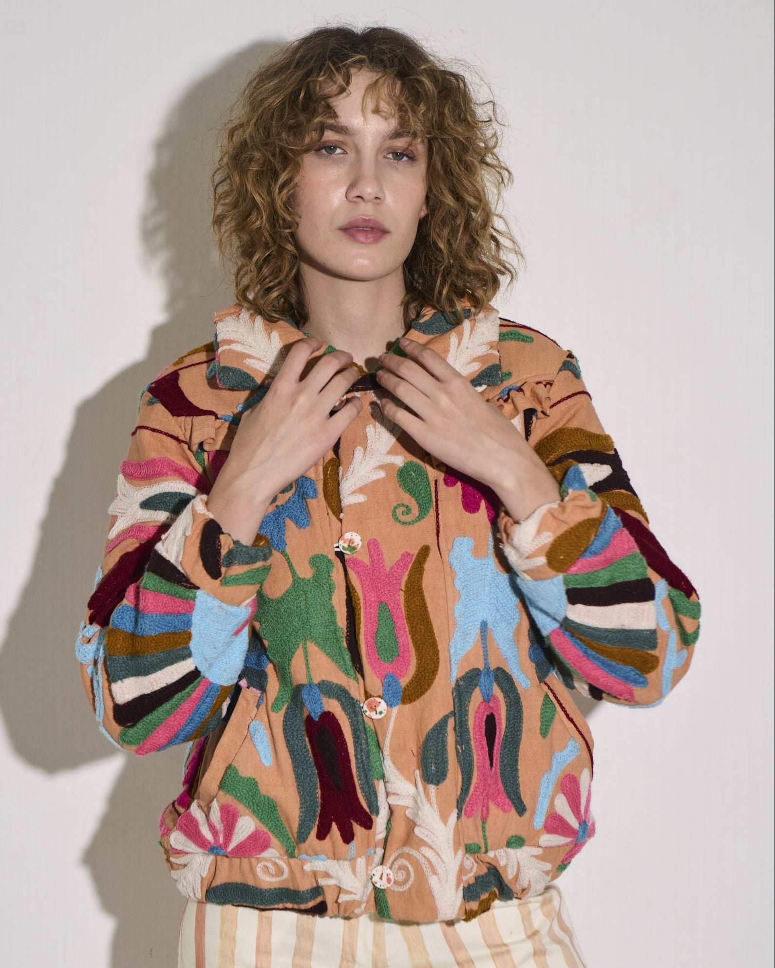 Asha Eleven Suzani Bomber Jacket Pink Woven