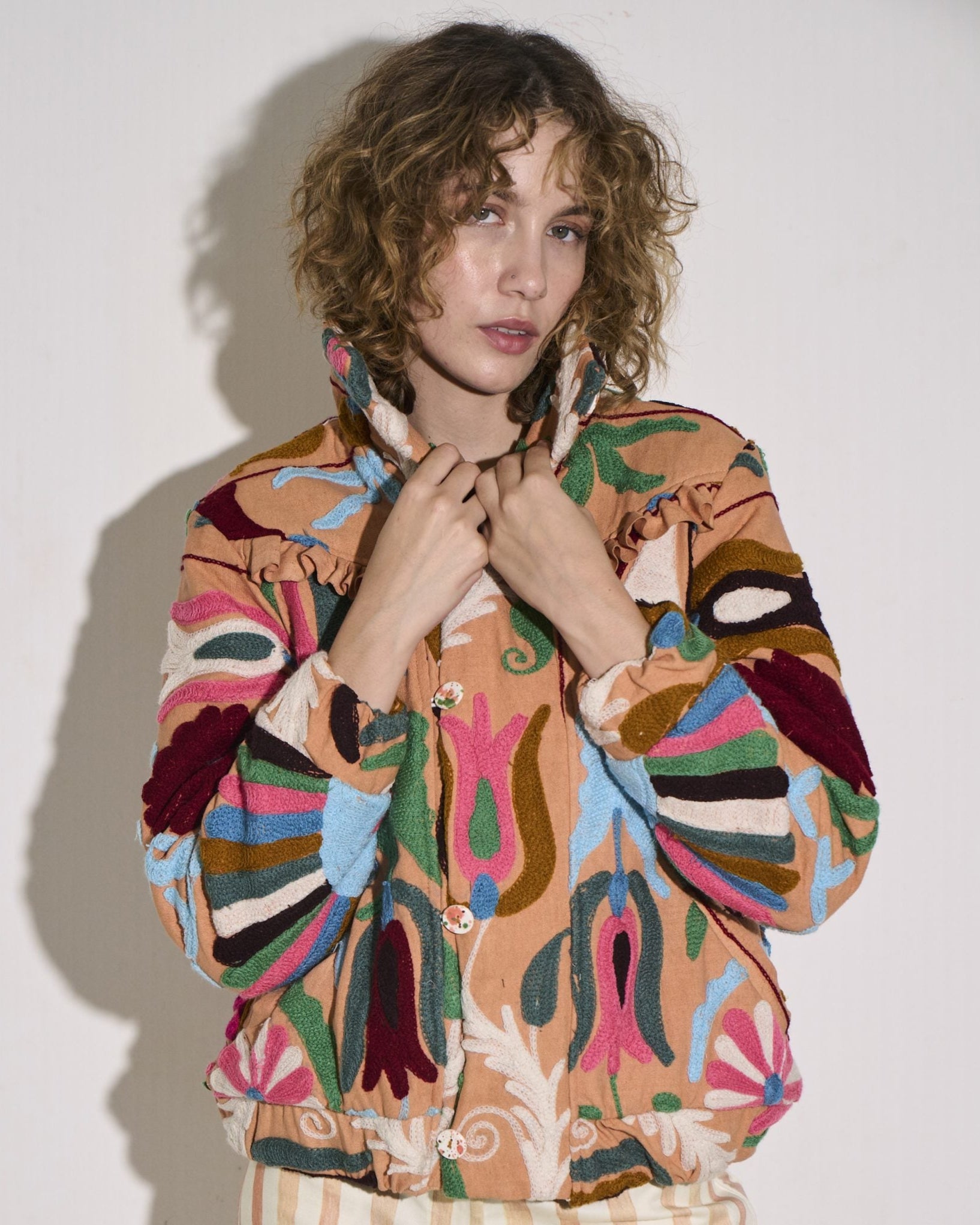 Asha Eleven Suzani Bomber Jacket Pink Woven