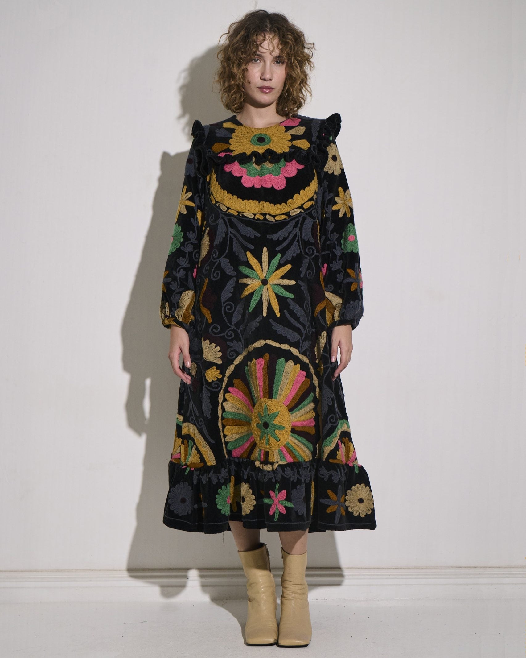 Asha Eleven Suzani Dress Black Velvet
