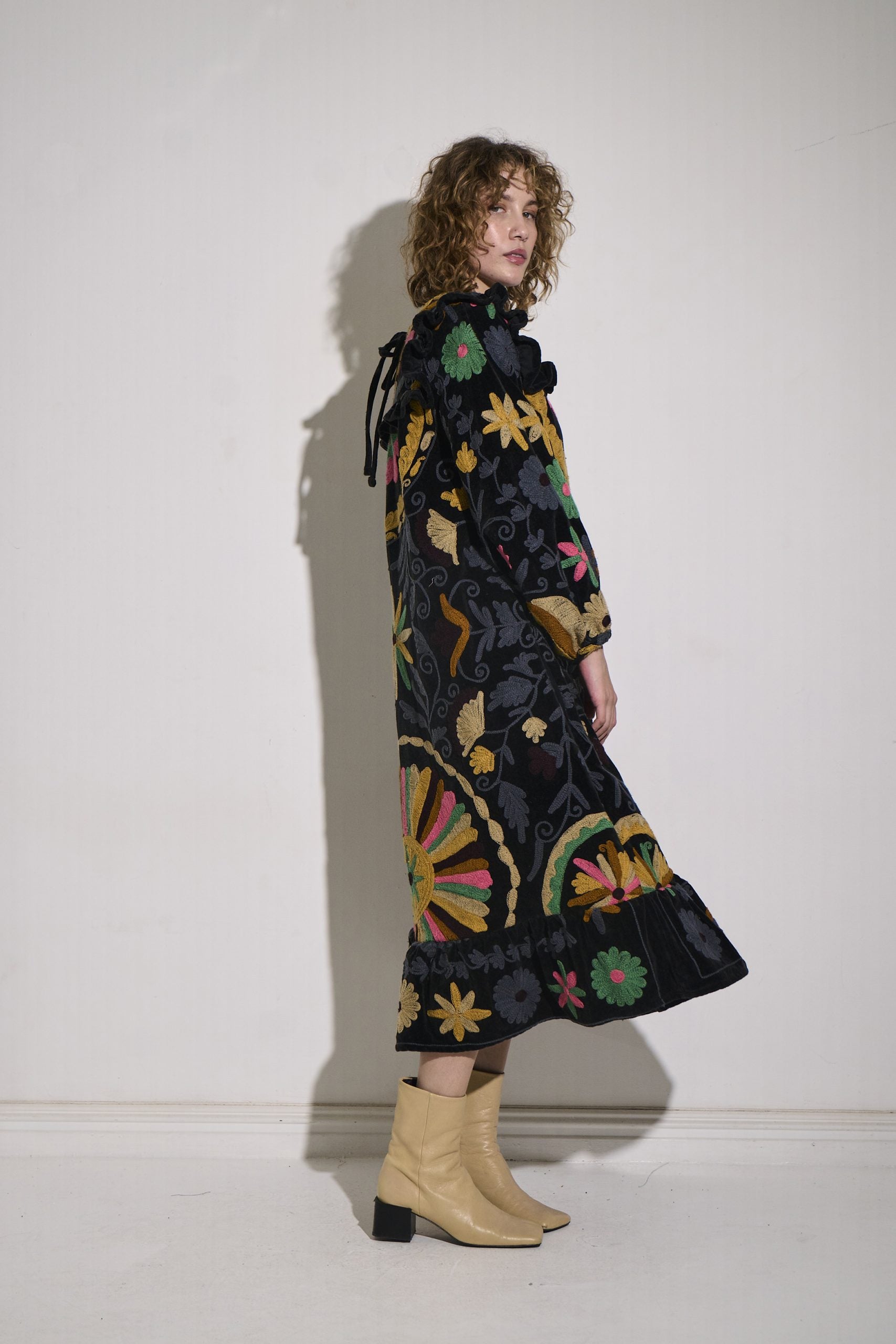 Asha Eleven Suzani Dress Black Velvet