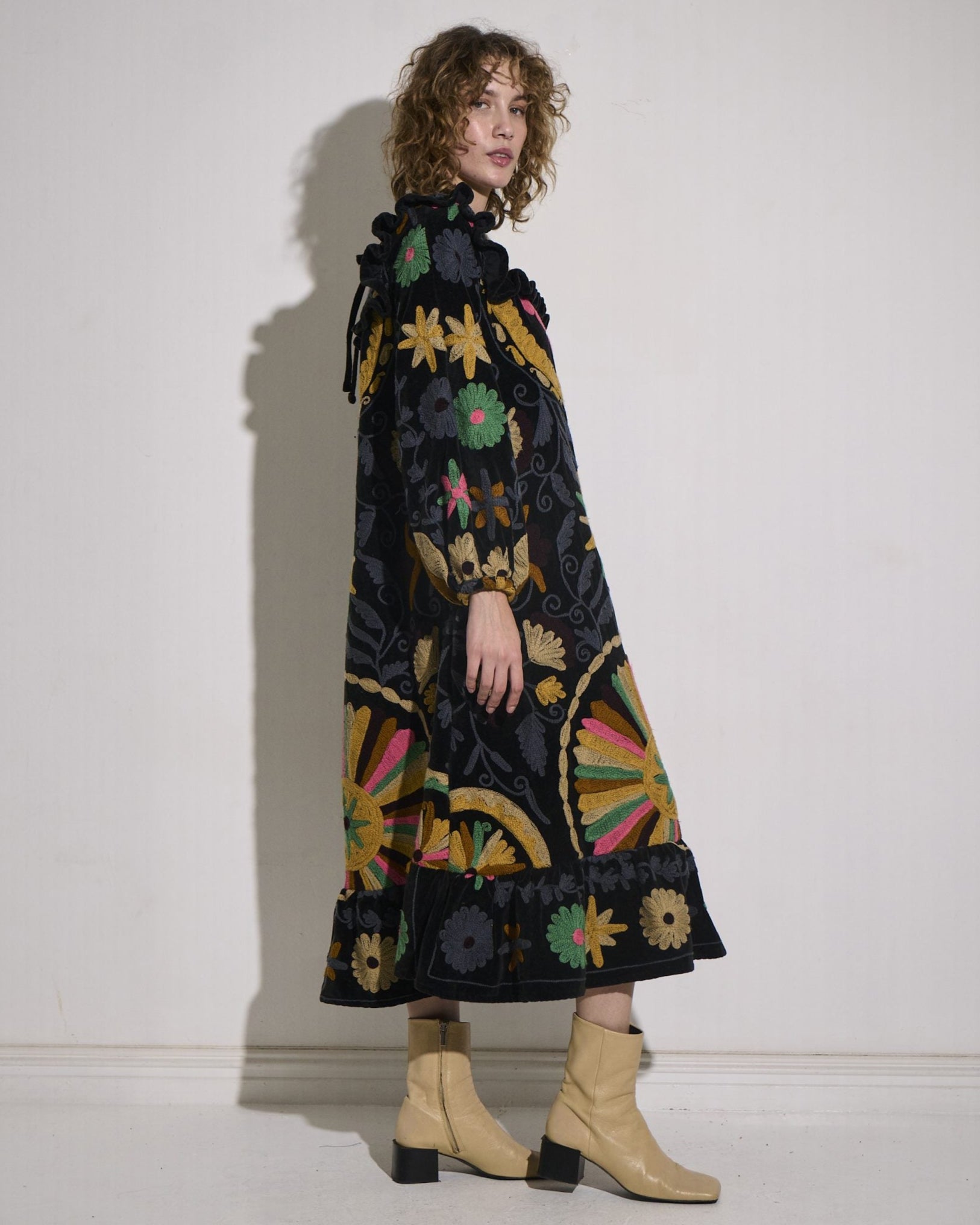Asha Eleven Suzani Dress Black Velvet