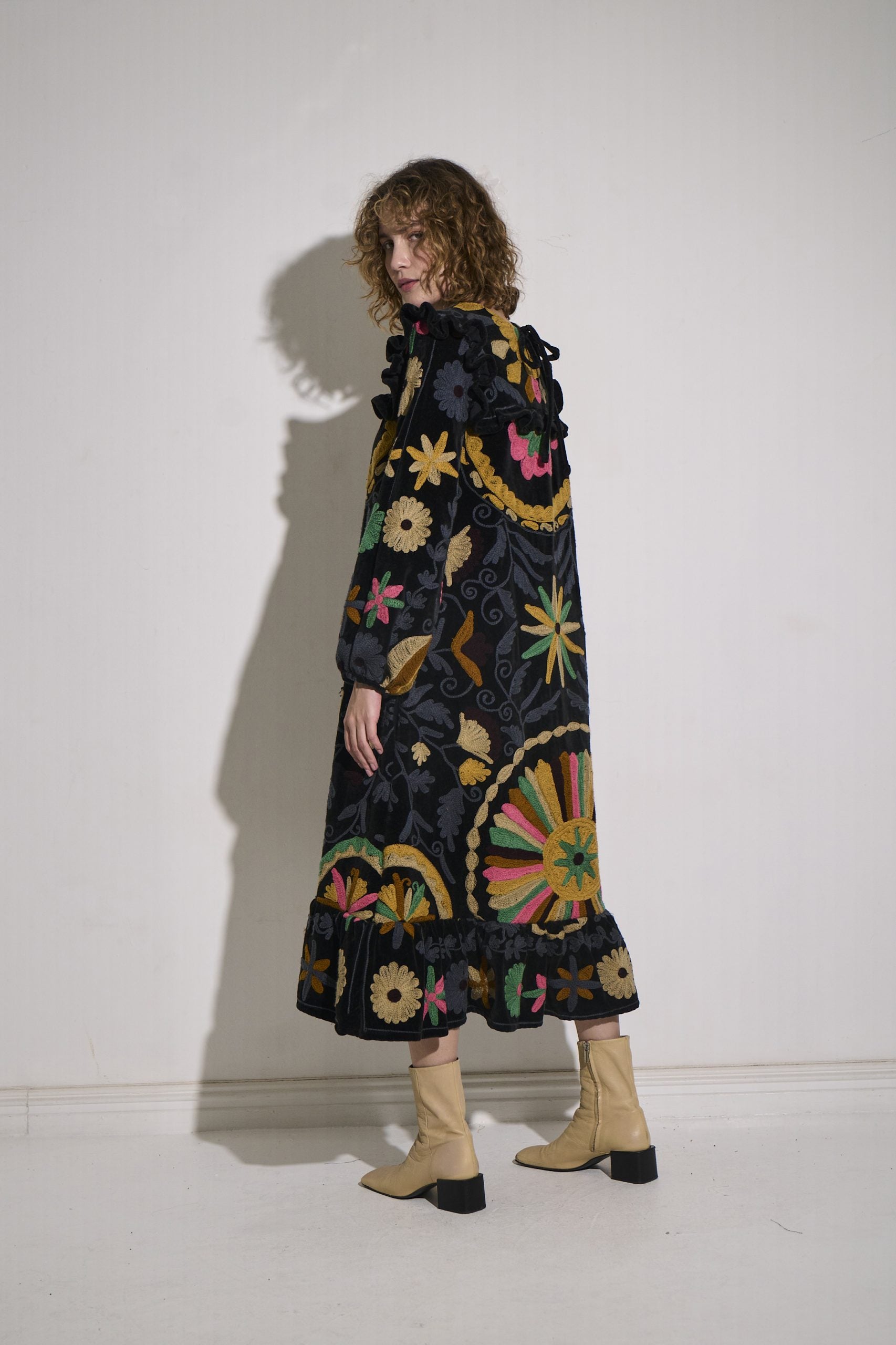 Asha Eleven Suzani Dress Black Velvet