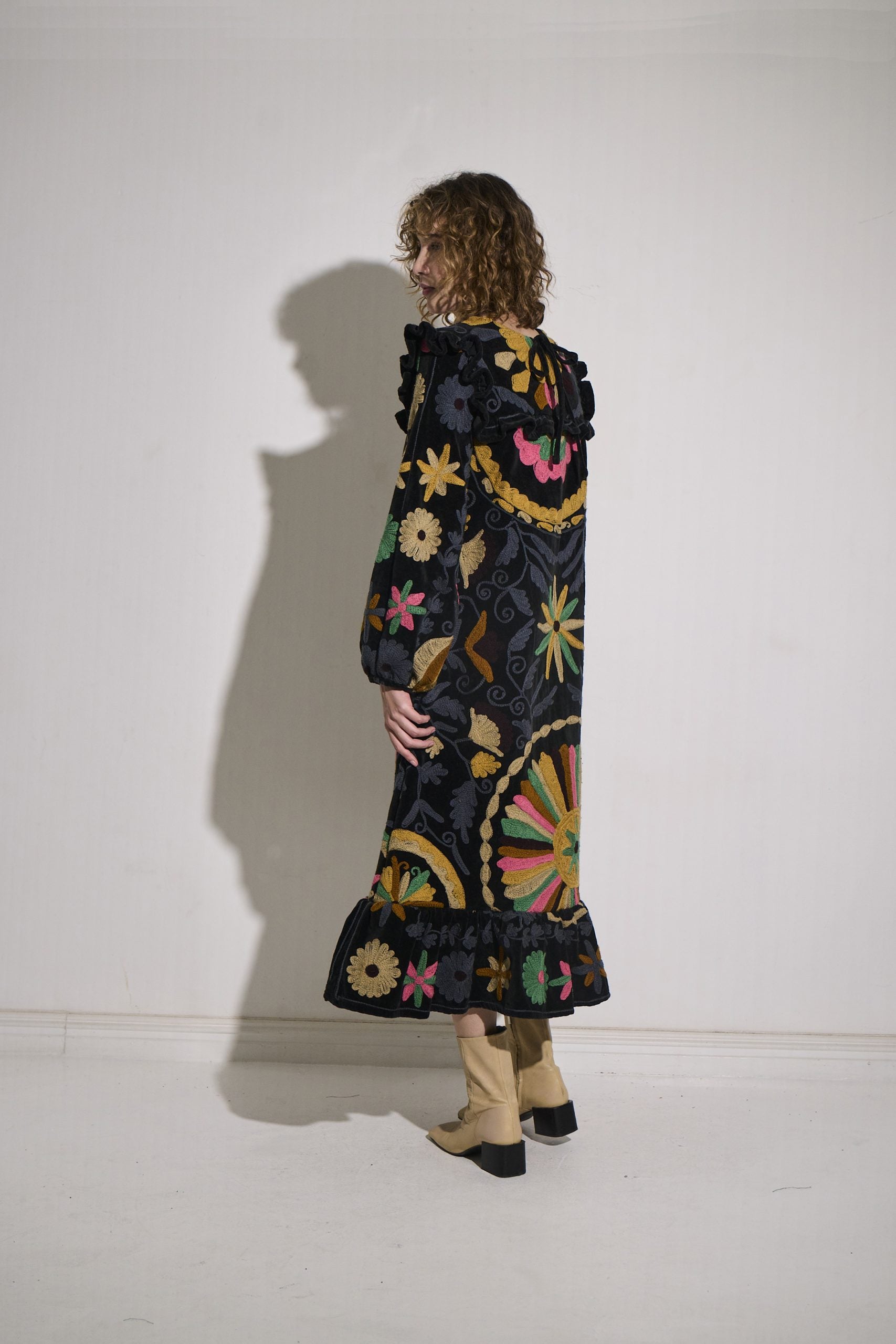 Asha Eleven Suzani Dress Black Velvet