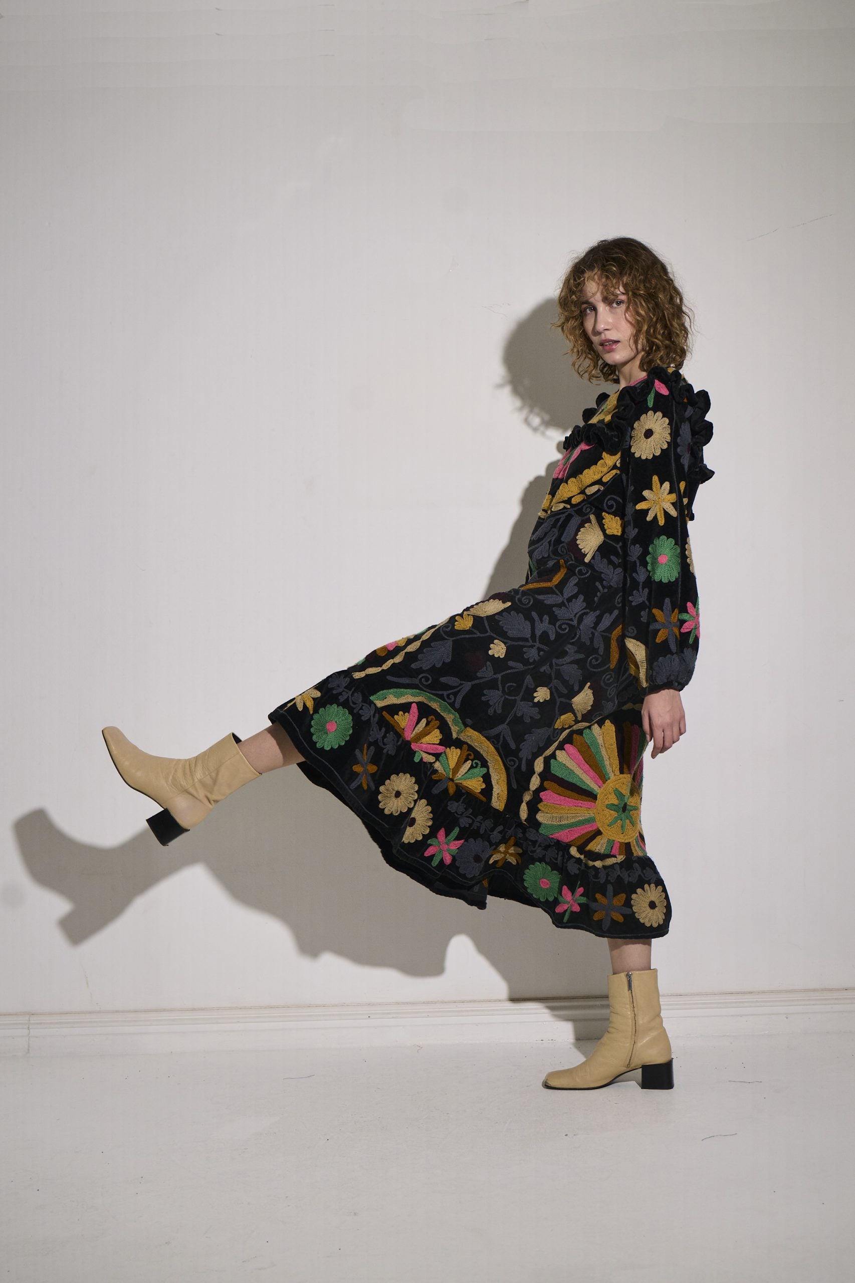 Asha Eleven Suzani Dress Black Velvet