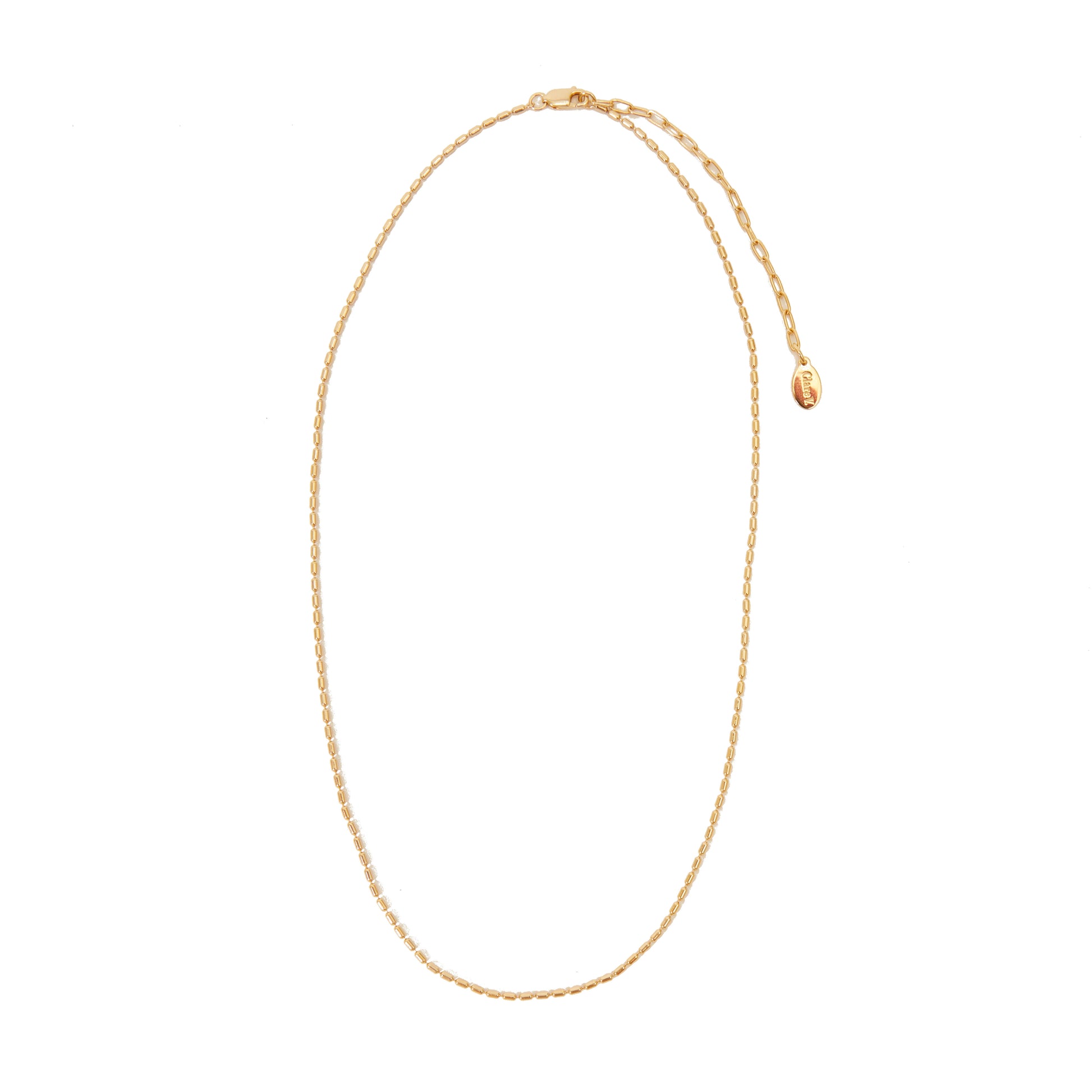 Gold necklace on a white background