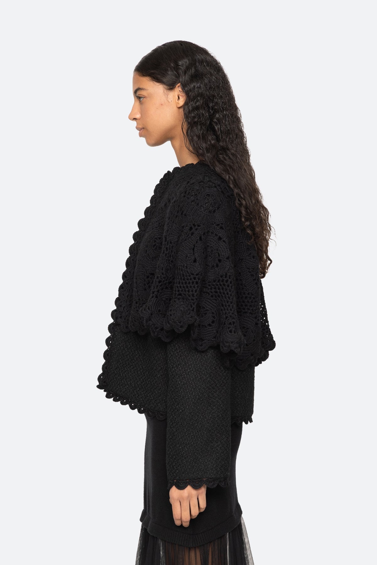 Sea New York Wright Knit Cape Jacket in Black