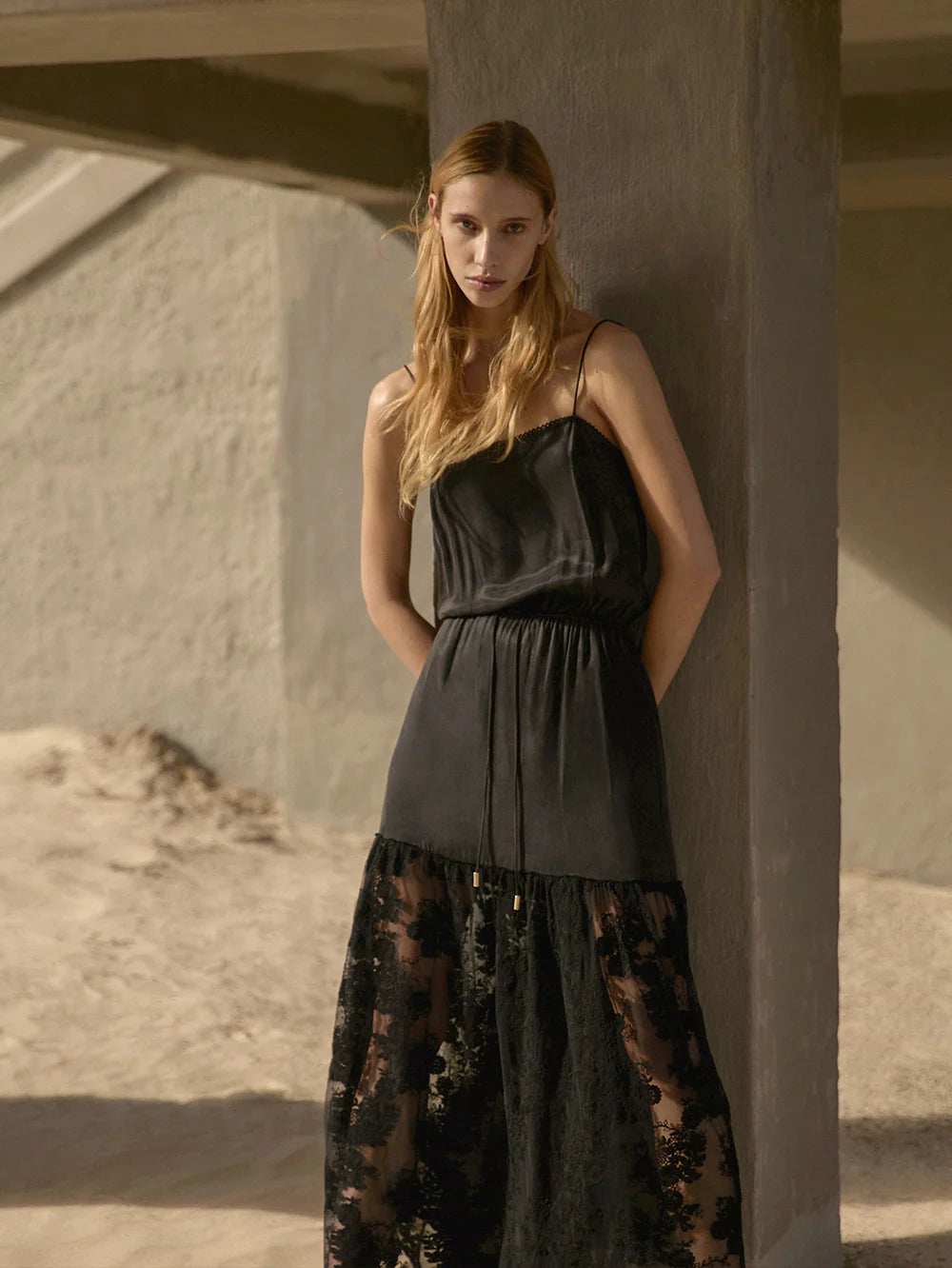 Kivari Blair Lace Maxi Dress in Black