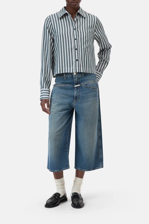 Closed Cropped Classic Shirt in Royal Green