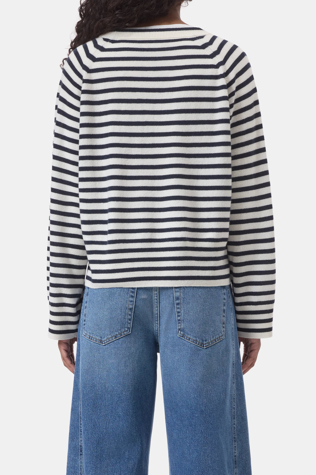 Closed Striped Crew Neck Long Sleeve in Ivory