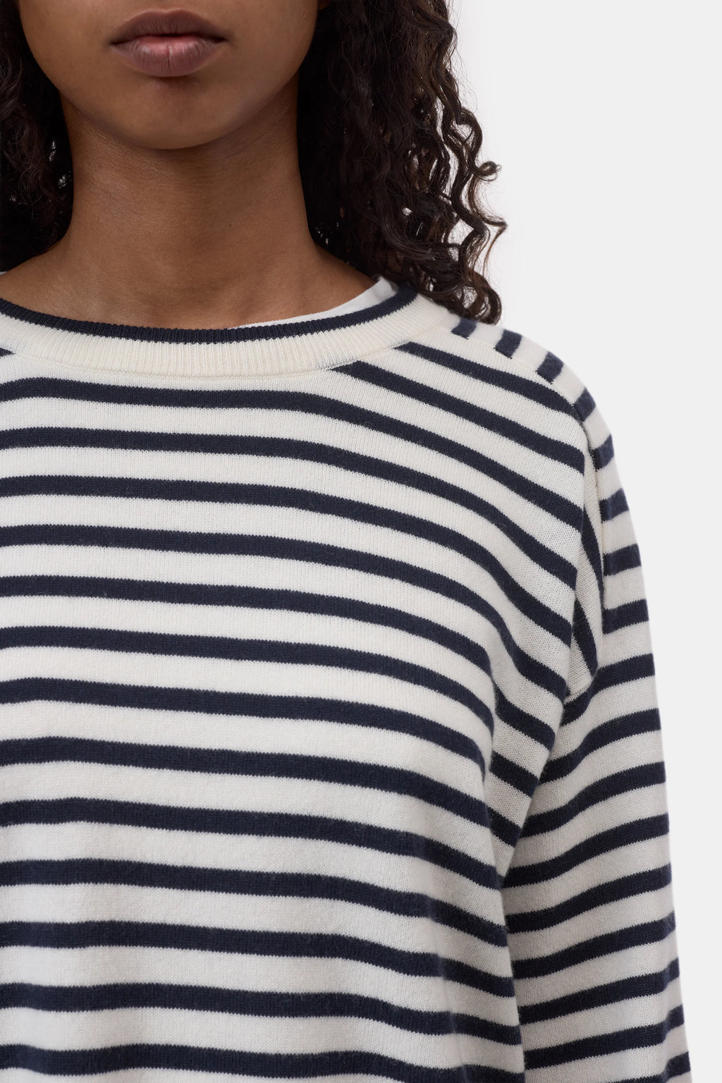 Closed Striped Crew Neck Long Sleeve in Ivory