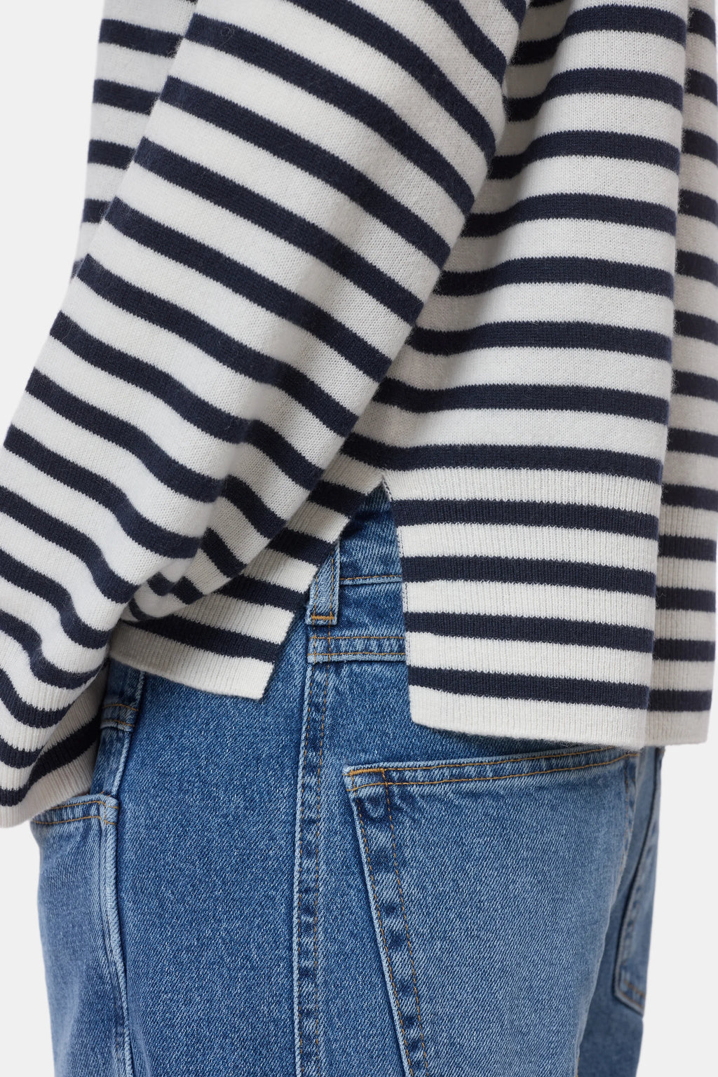 Closed Striped Crew Neck Long Sleeve in Ivory