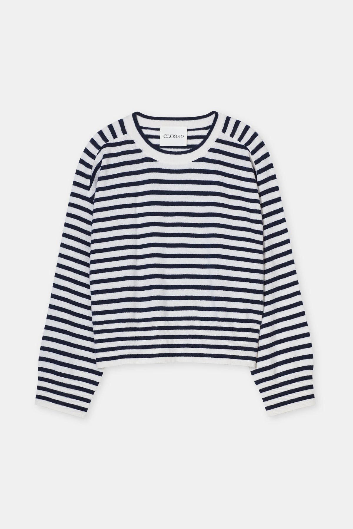 Closed Striped Crew Neck Long Sleeve in Ivory