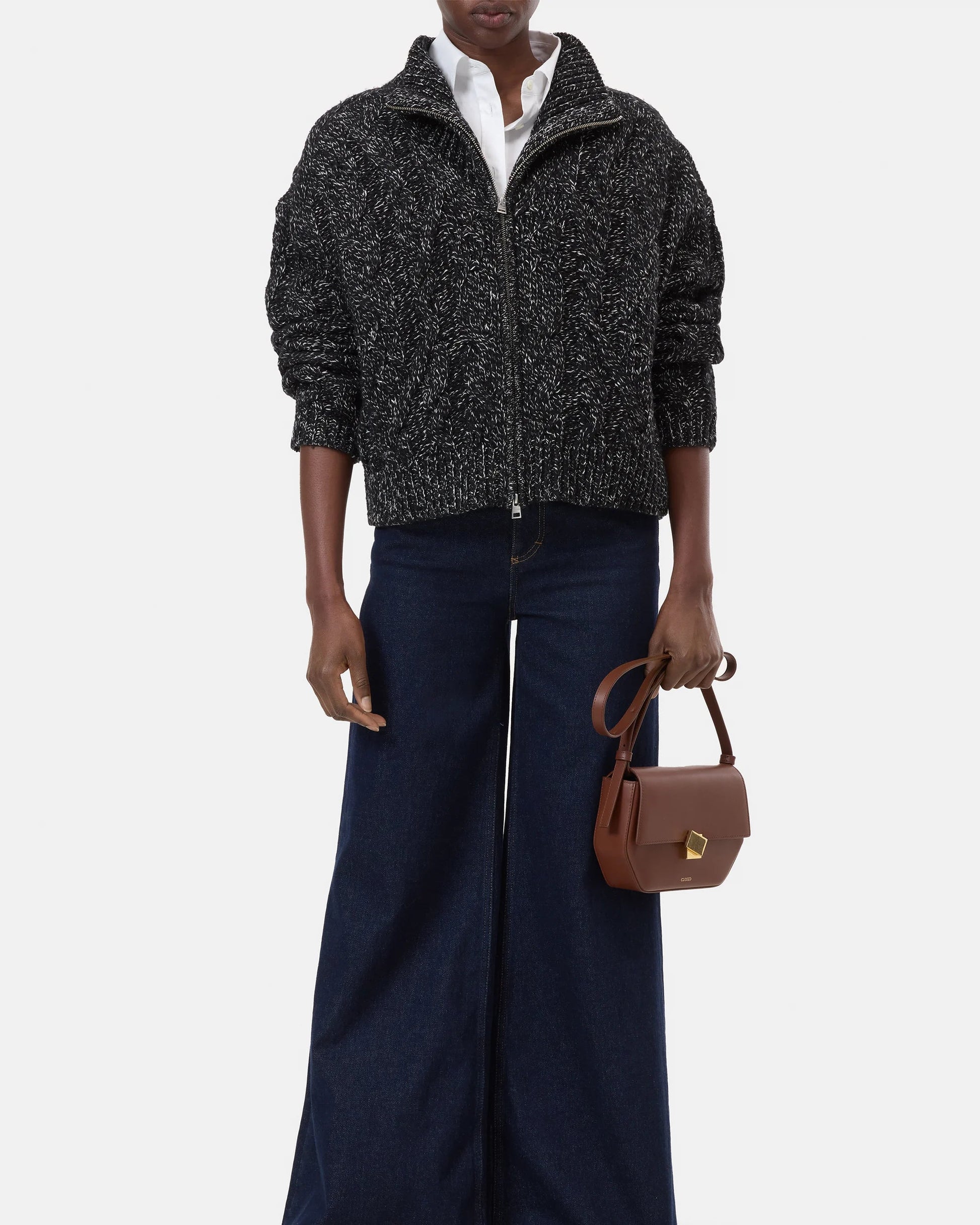 Closed Troyer Zip Cardigan in Dark Grey Melange