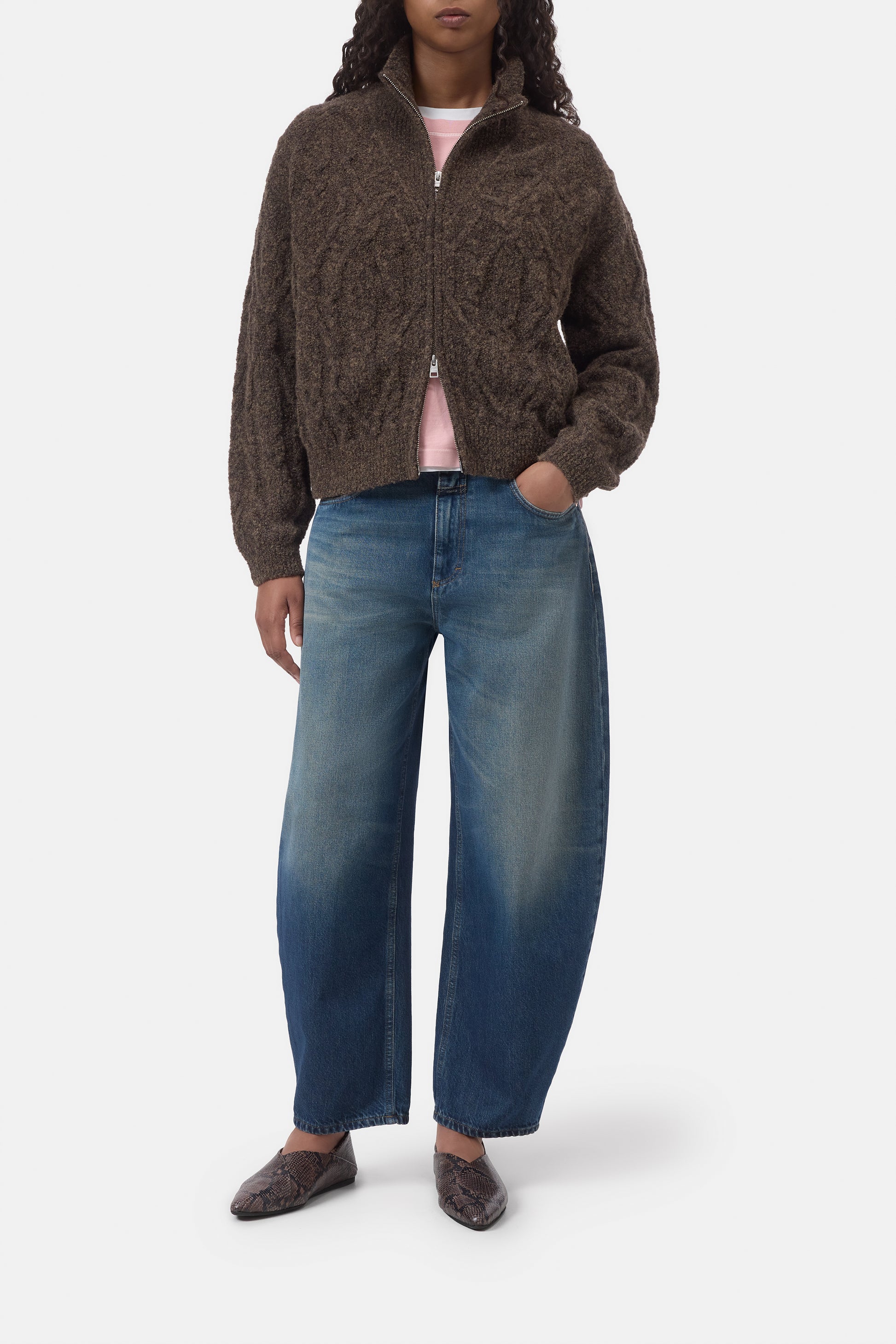 Closed Troyer Zip Cardigan in Mahogany Brown
