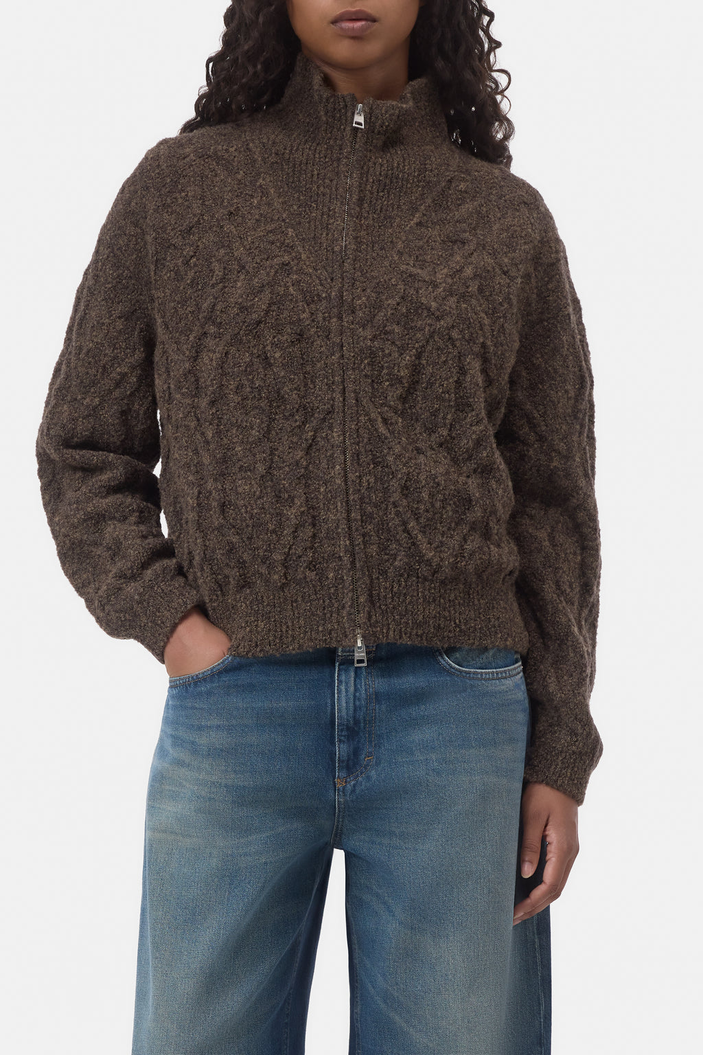 Closed Troyer Zip Cardigan in Mahogany Brown