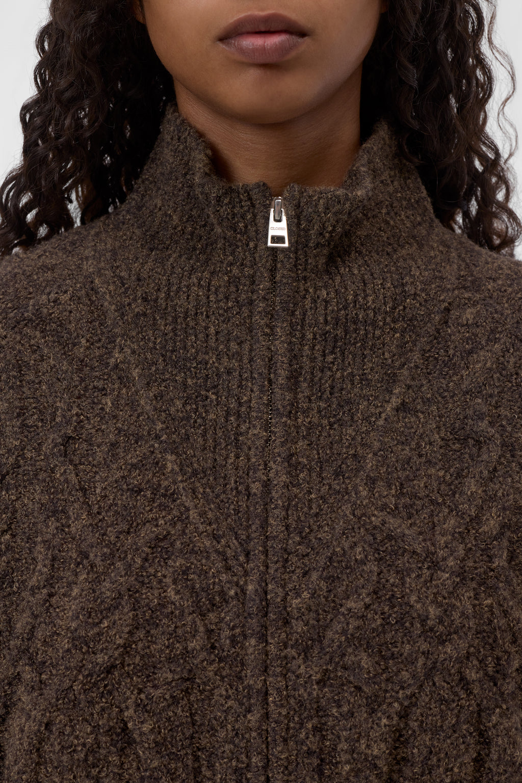 Closed Troyer Zip Cardigan in Mahogany Brown