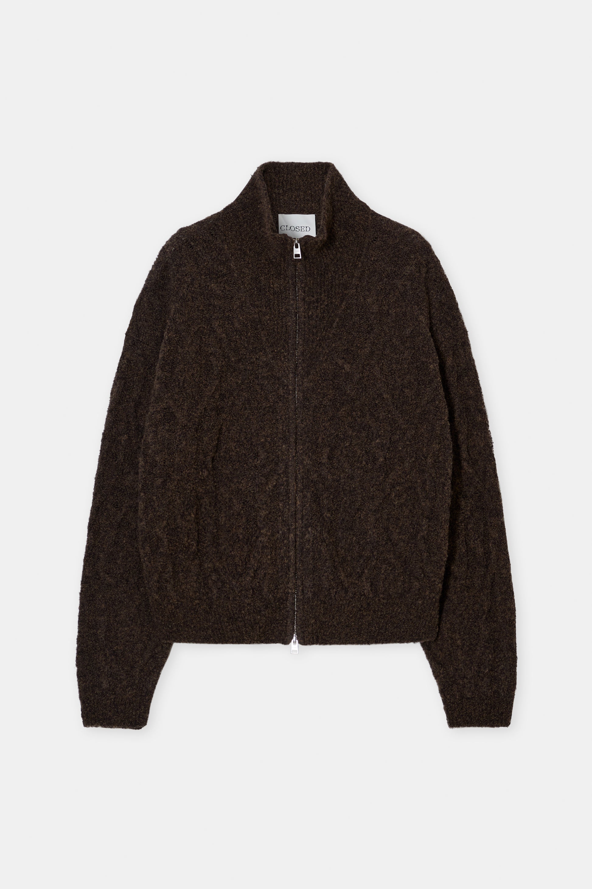 Closed Troyer Zip Cardigan in Mahogany Brown