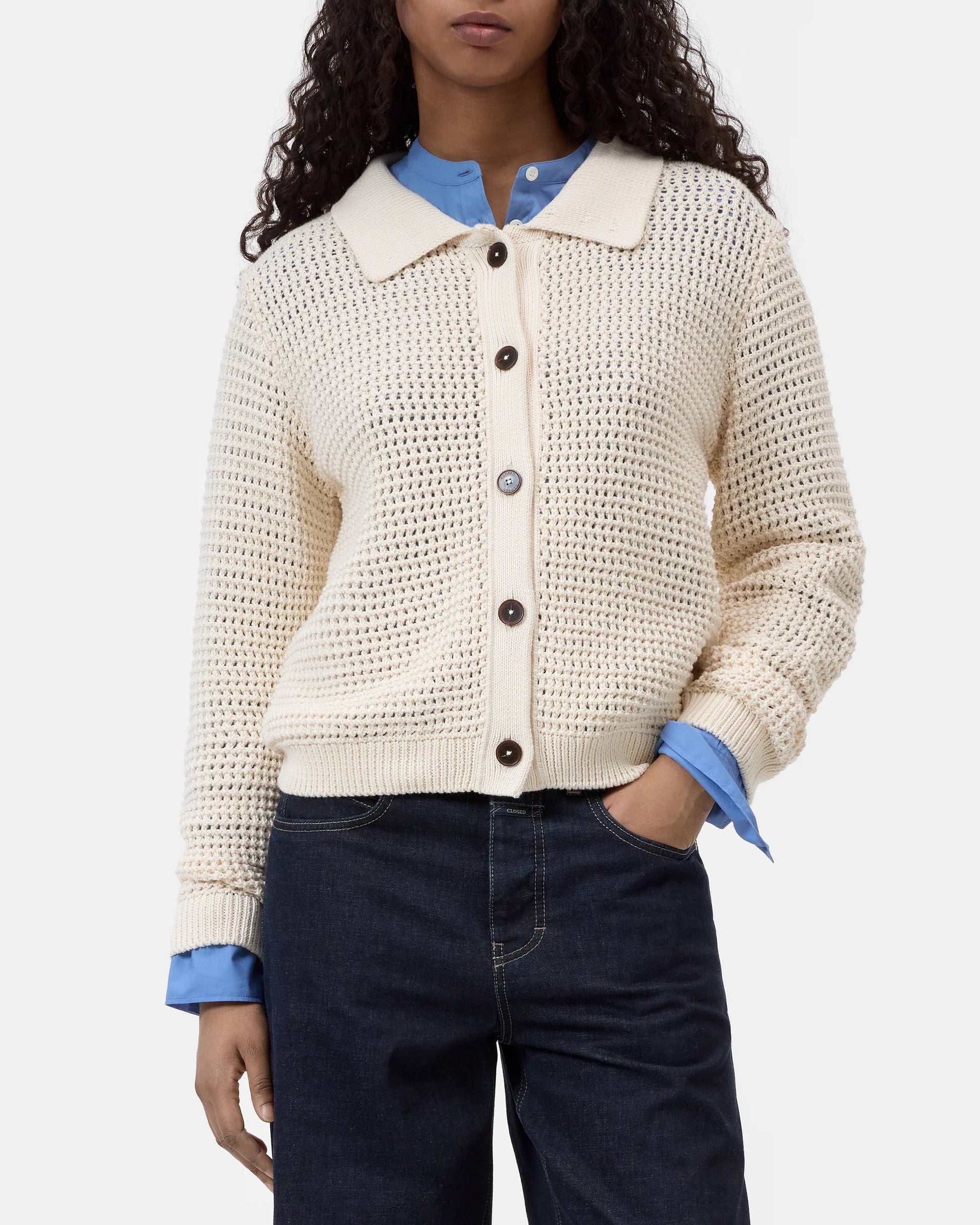 Closed Crew Neck Cardigan in Whipped Cream