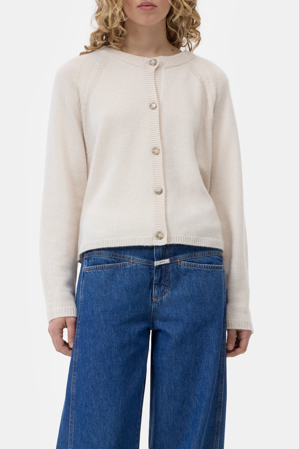 Closed Crew Neck Cardigan in Whipped Cream